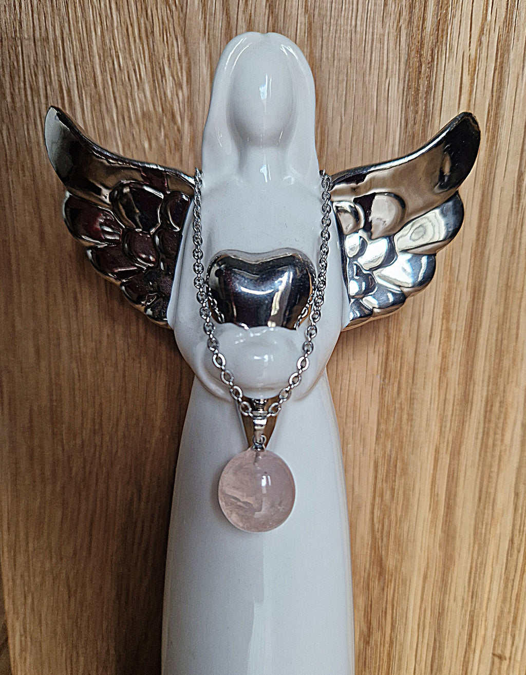 Rosenquarz Trommelstein-Anhänger mit 925er Silberöse–Liebe, Harmonie & Herzenergie AA-Qualität