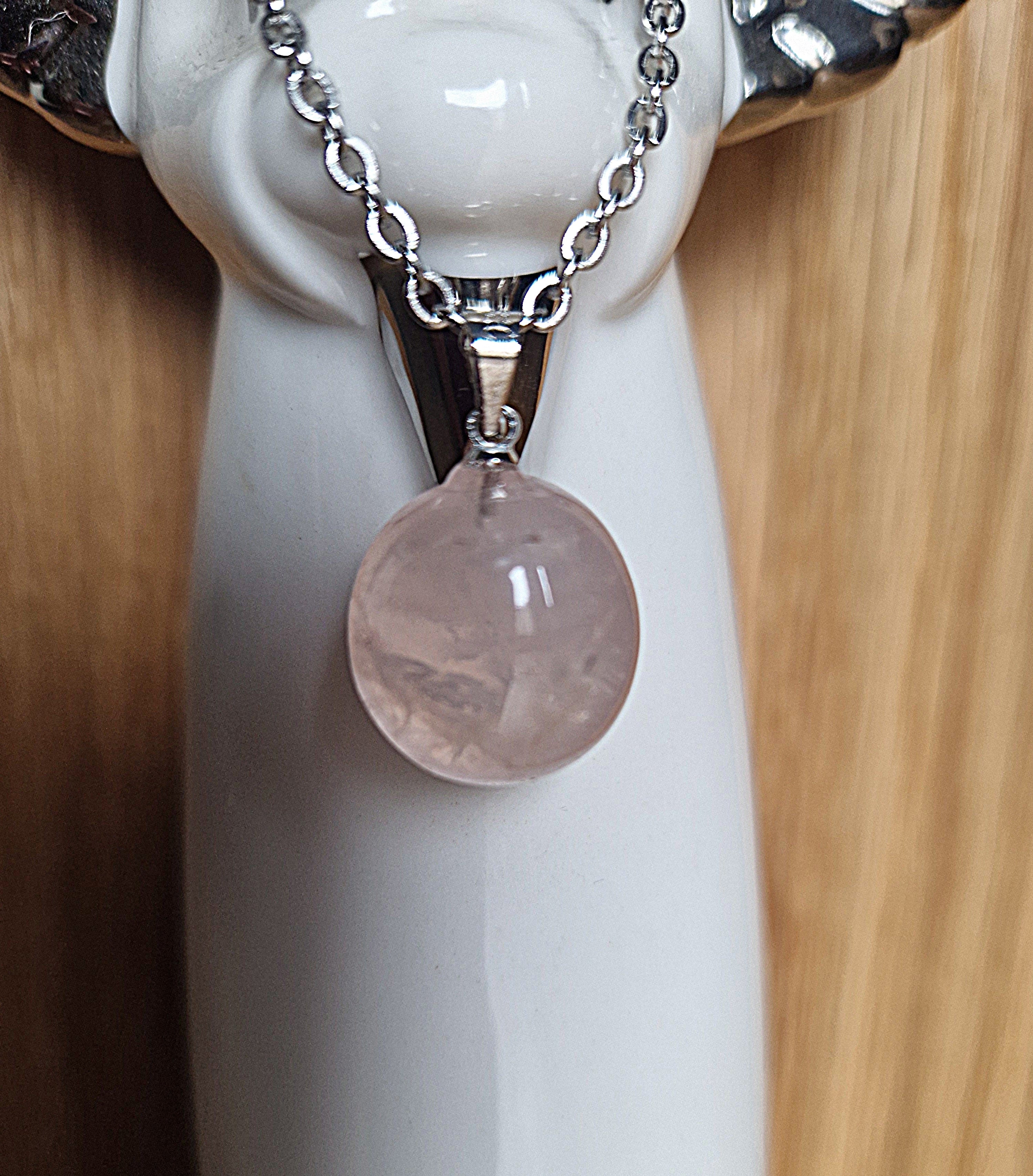 Rosenquarz Trommelstein-Anhänger mit 925er Silberöse–Liebe, Harmonie & Herzenergie AA-Qualität