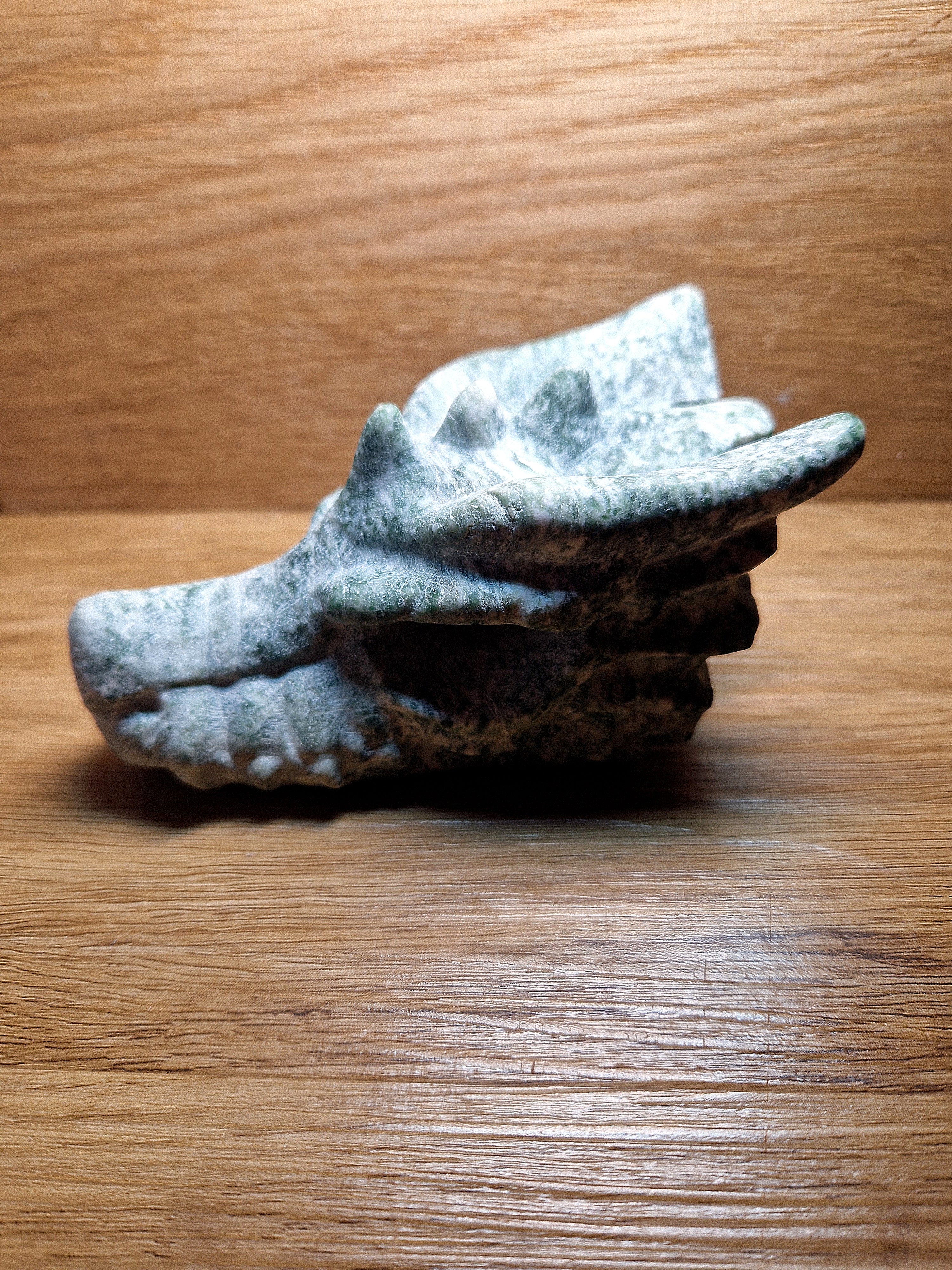 Testa di drago in agata arborea – Intagliata a mano | 555 g | 12 cm