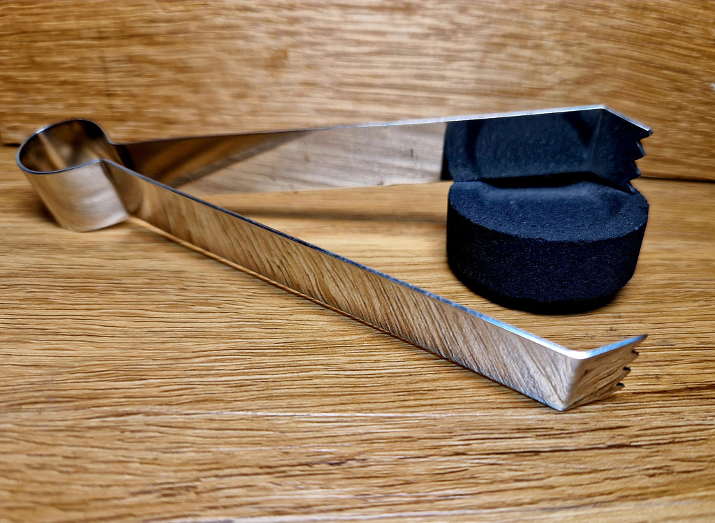 2er Set – Handgefertigte Kohlezange aus Edelstahl 12 cm