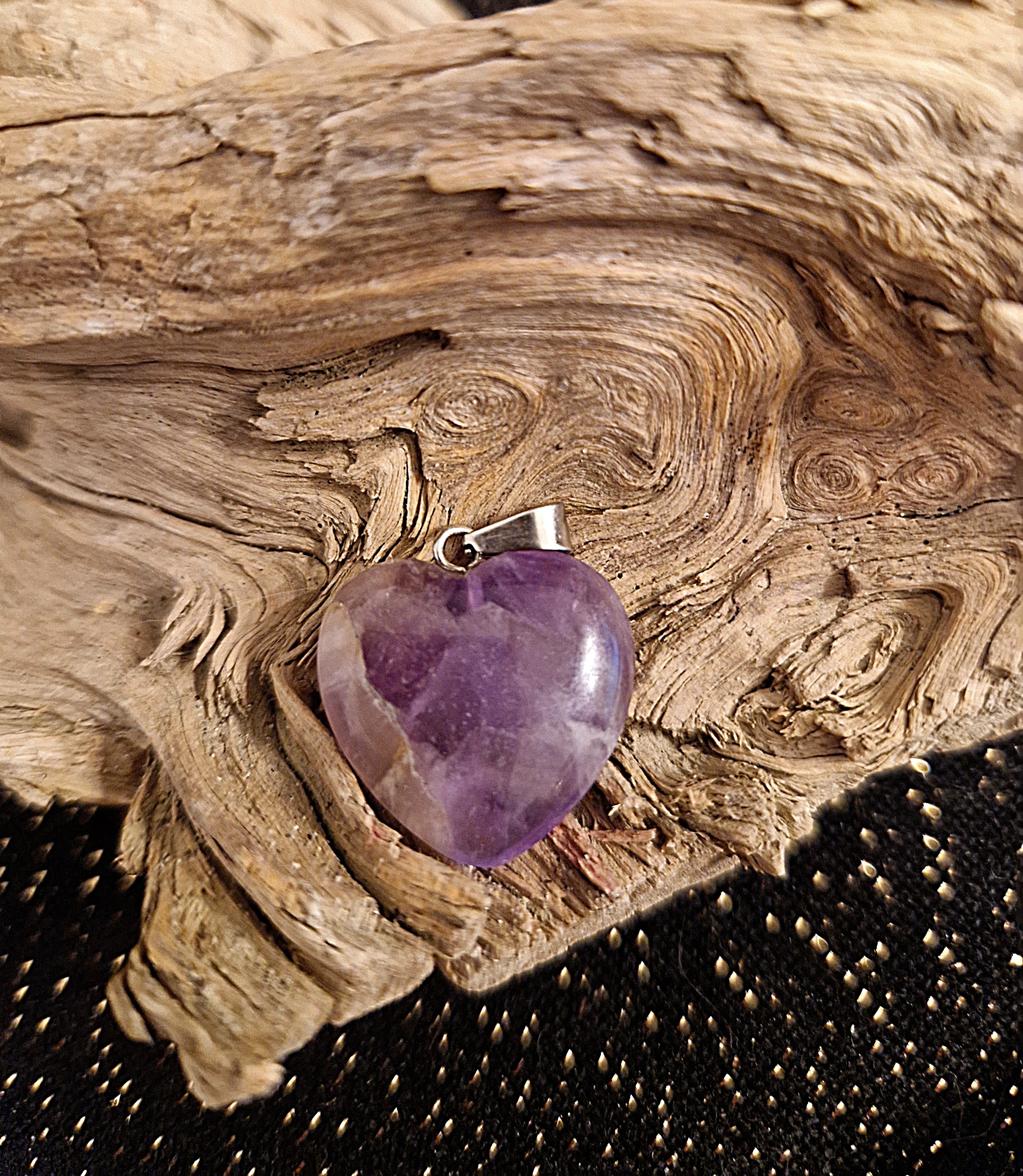 💜 Chevron Amethyst Herz Anhänger – Unikat