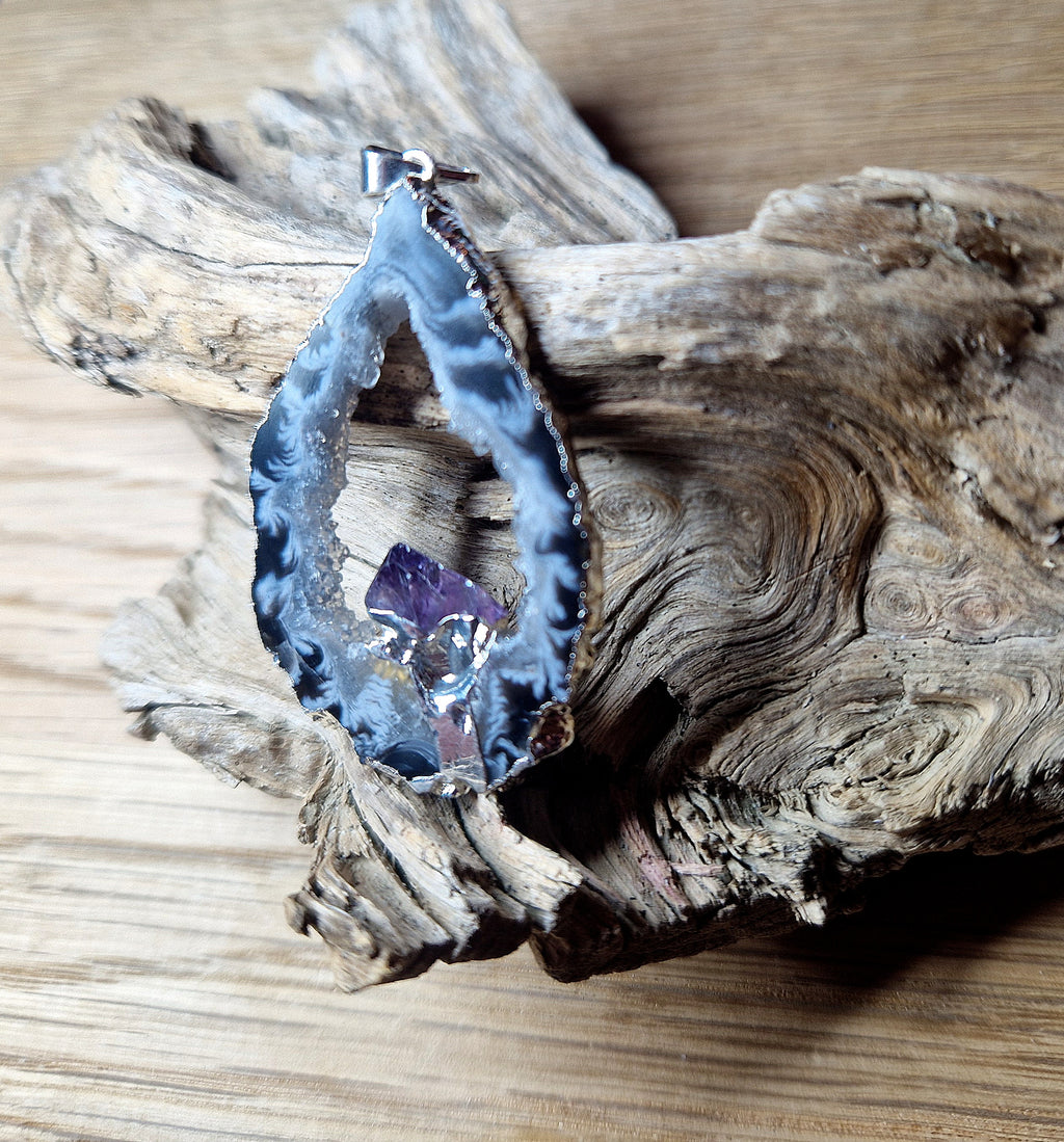 Achat-Anhänger mit Amethyst Druse – Naturunikat
