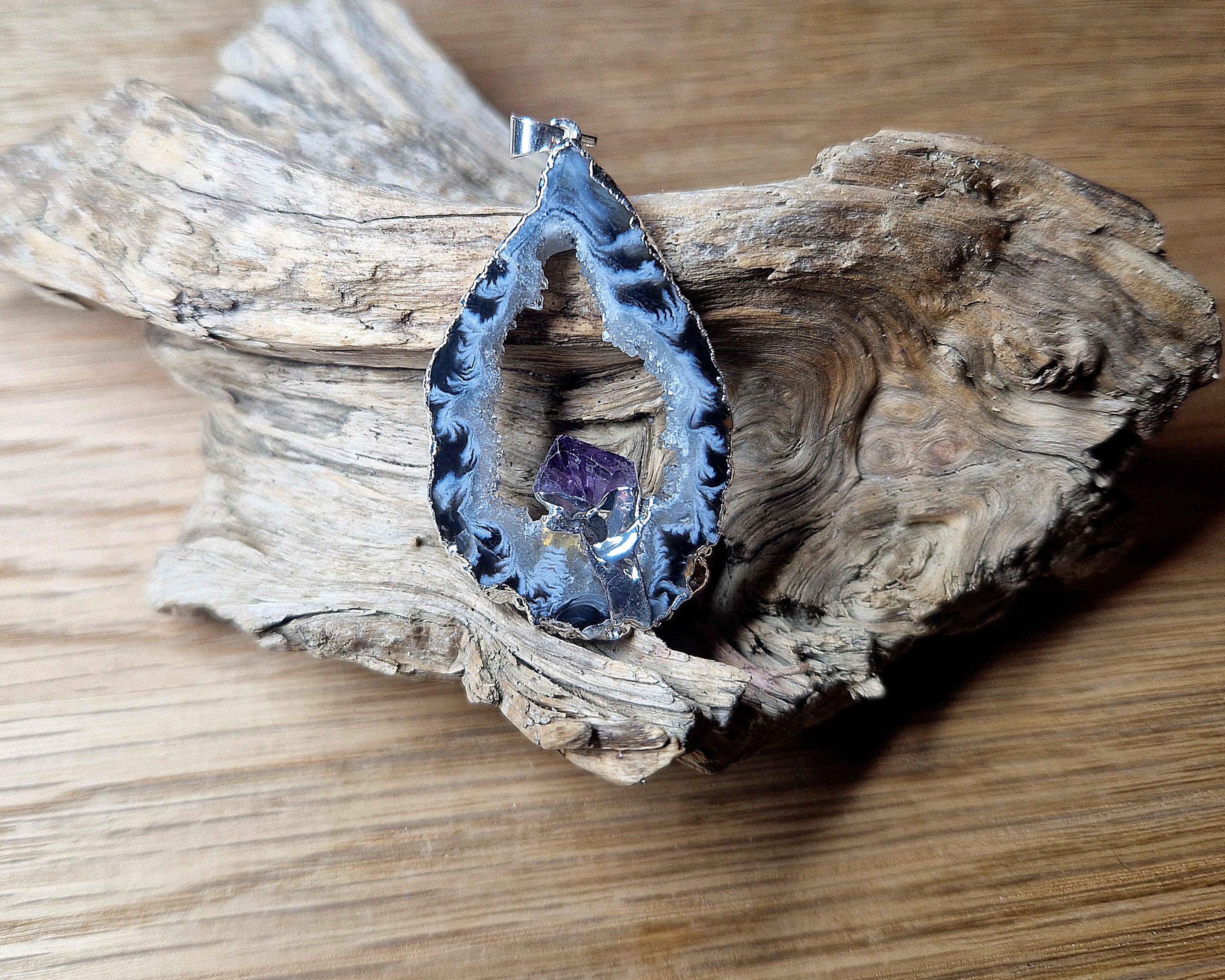 Achat-Anhänger mit Amethyst Druse – Naturunikat