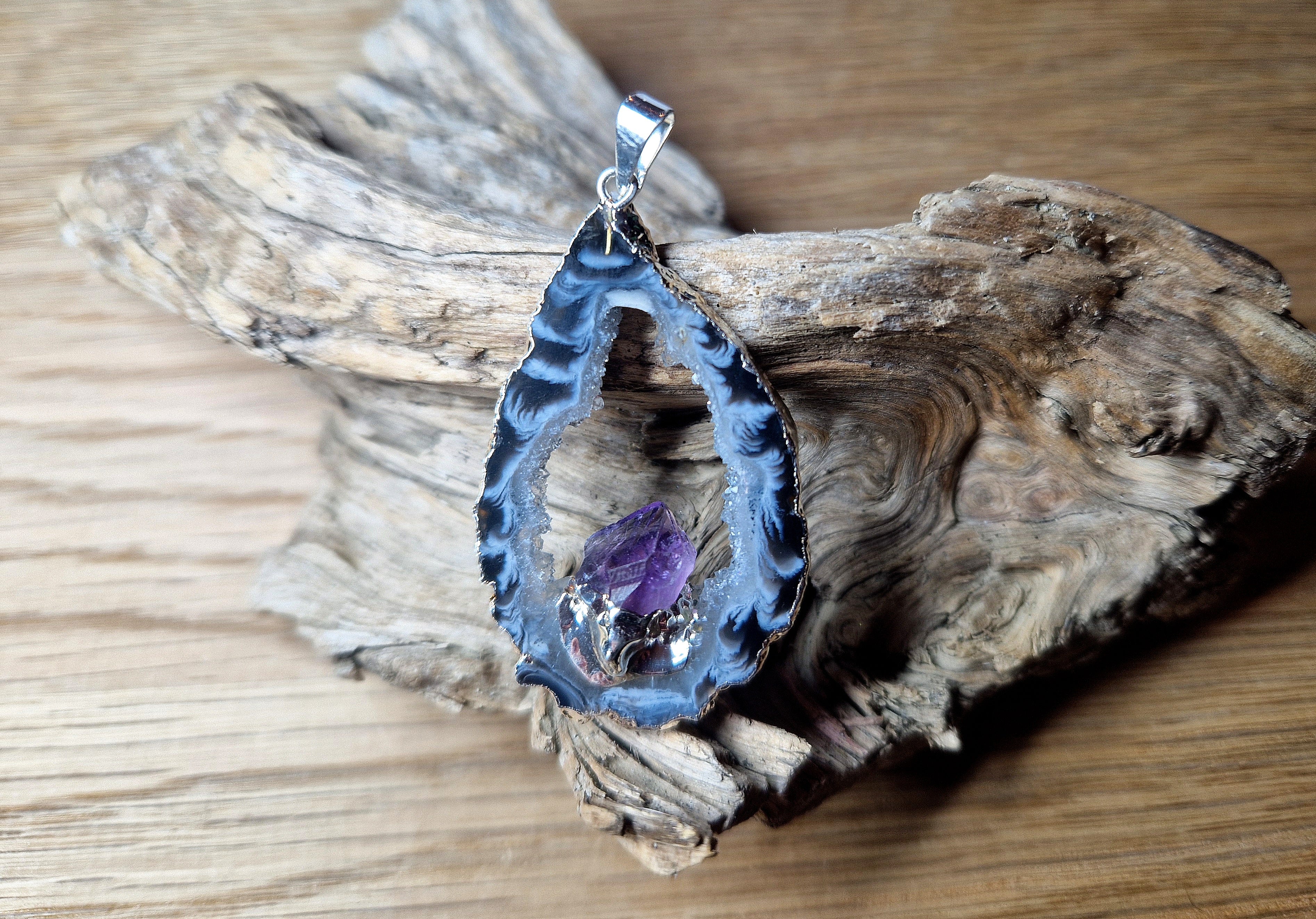 Achat-Anhänger mit Amethyst Druse – Naturunikat