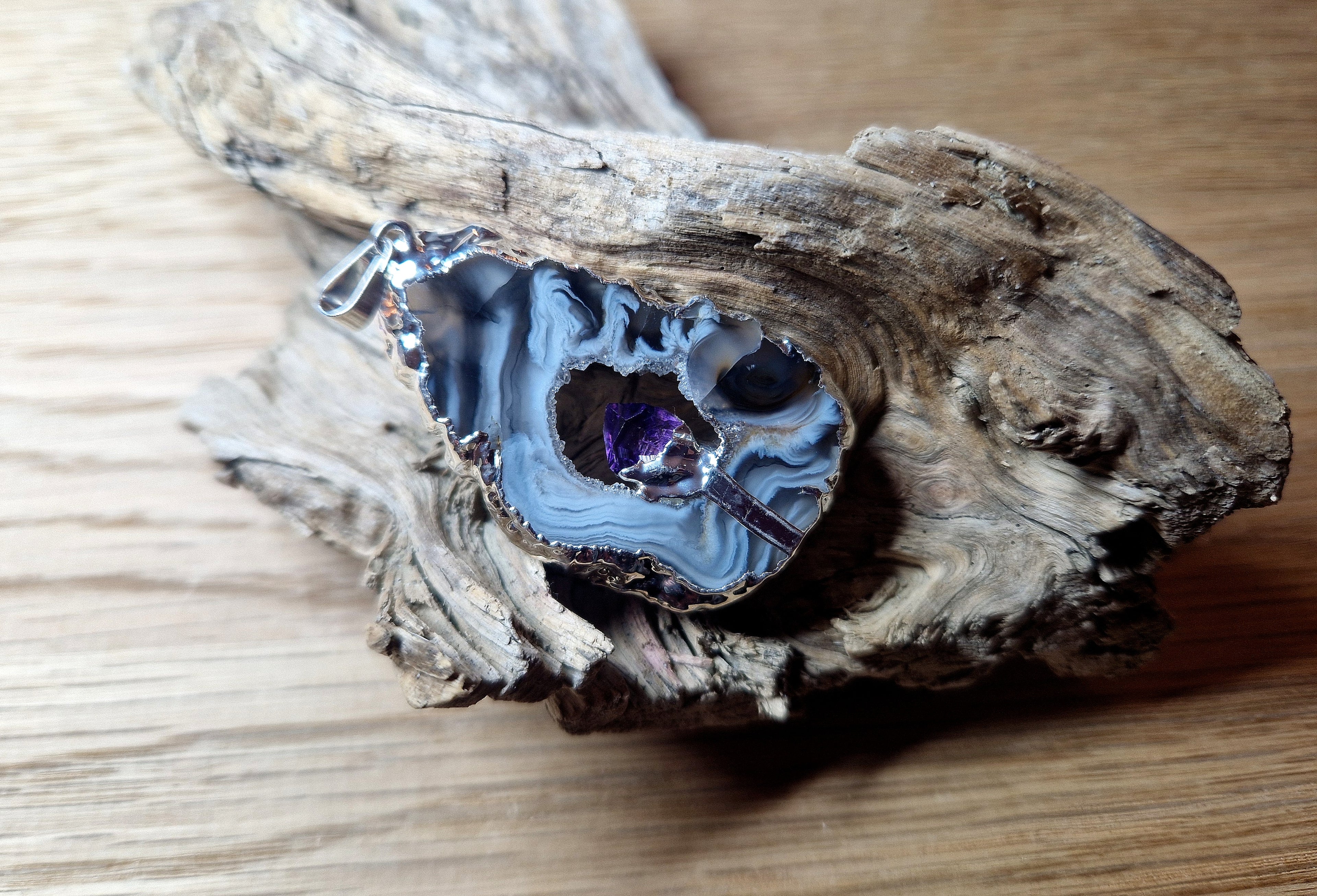 Achat-Anhänger mit Amethyst Druse – Naturunikat