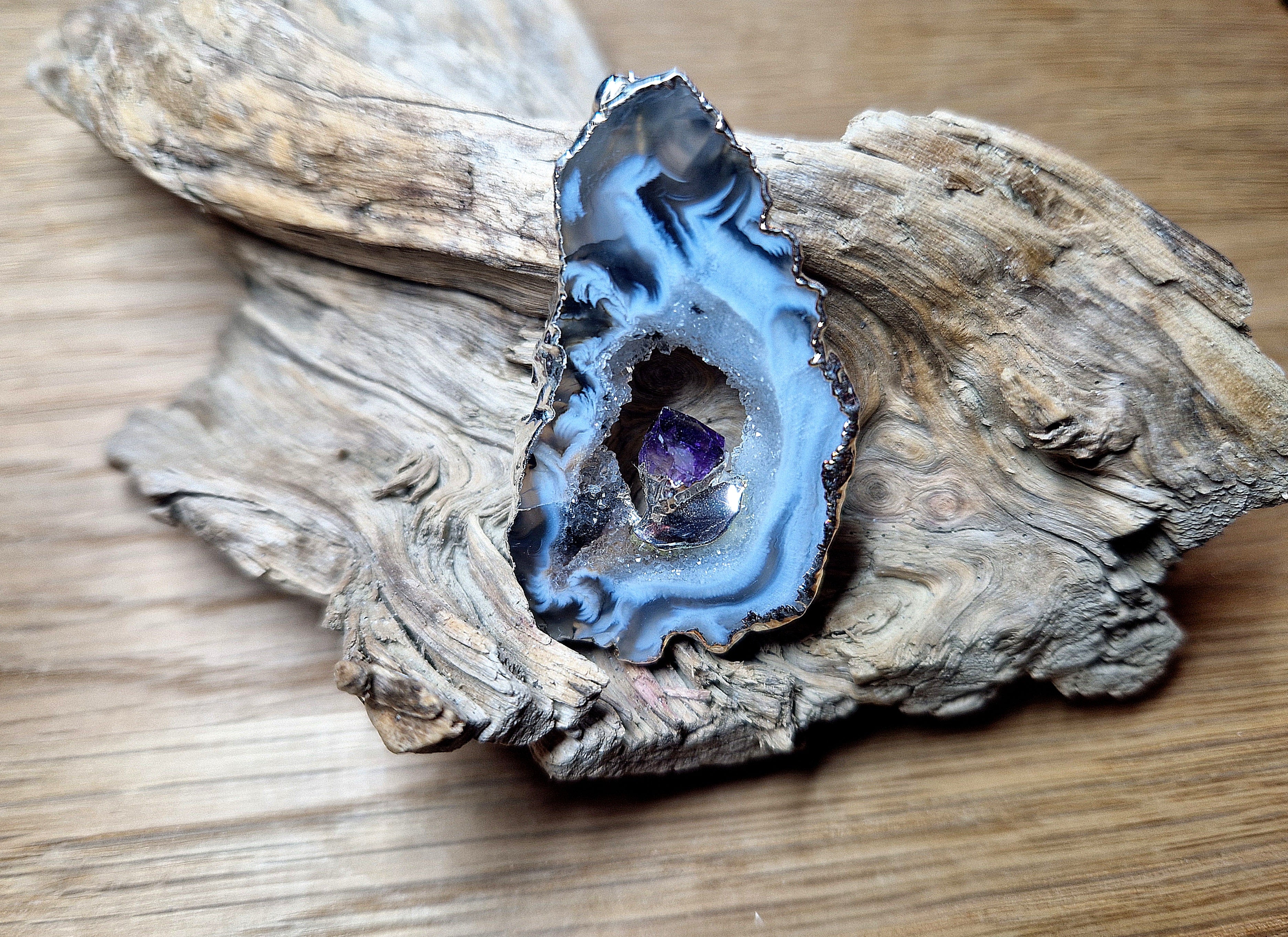 Achat-Anhänger mit Amethyst Druse – Naturunikat