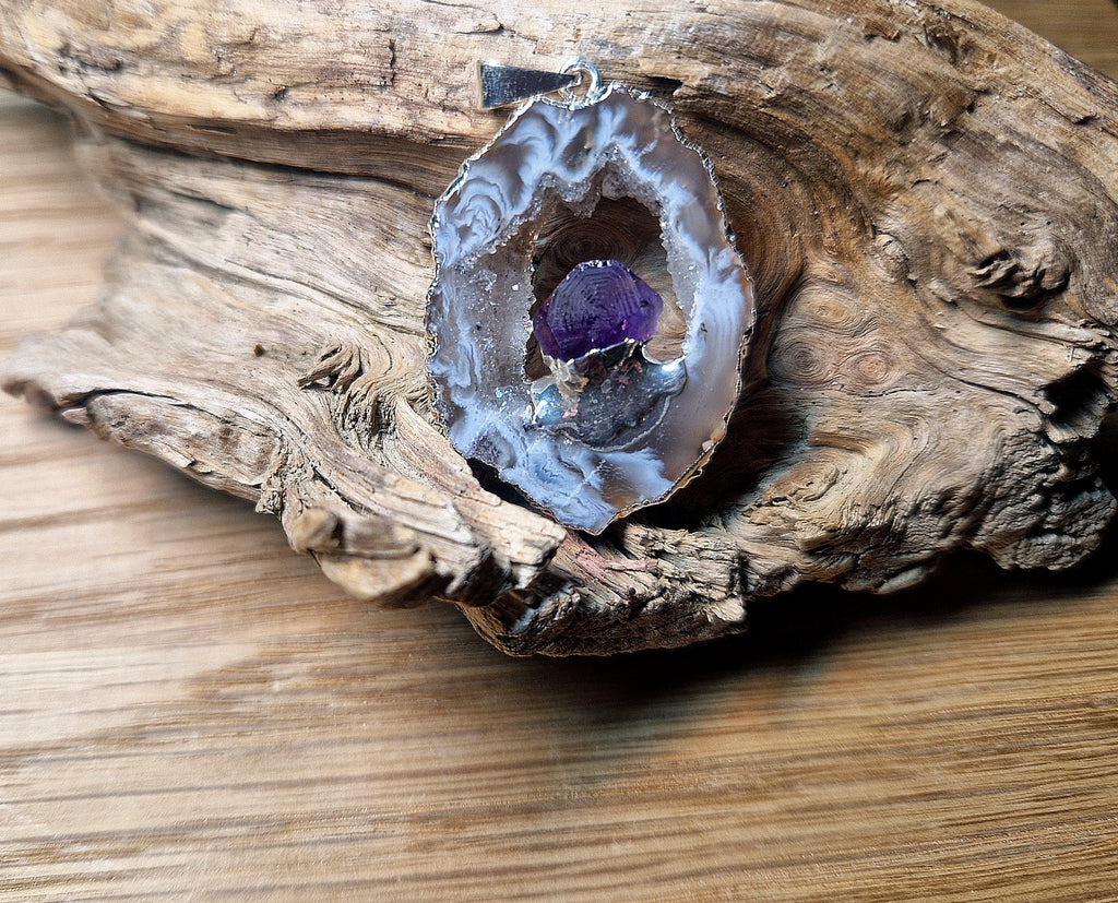 Achat-Anhänger mit Amethyst Druse – Naturunikat
