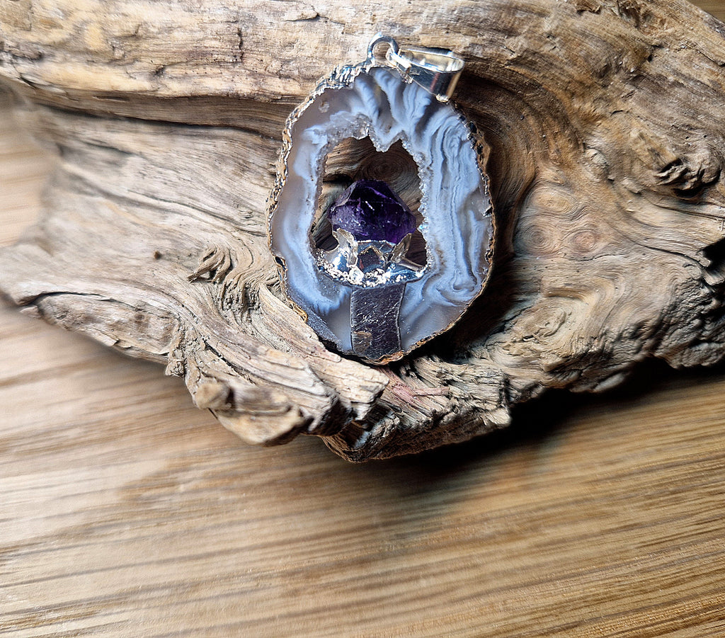 Achat-Anhänger mit Amethyst Druse – Naturunikat