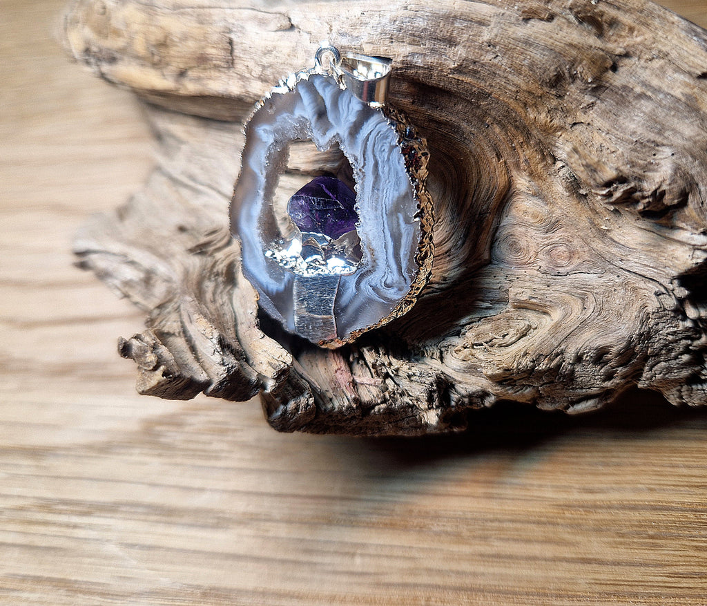 Achat-Anhänger mit Amethyst Druse – Naturunikat
