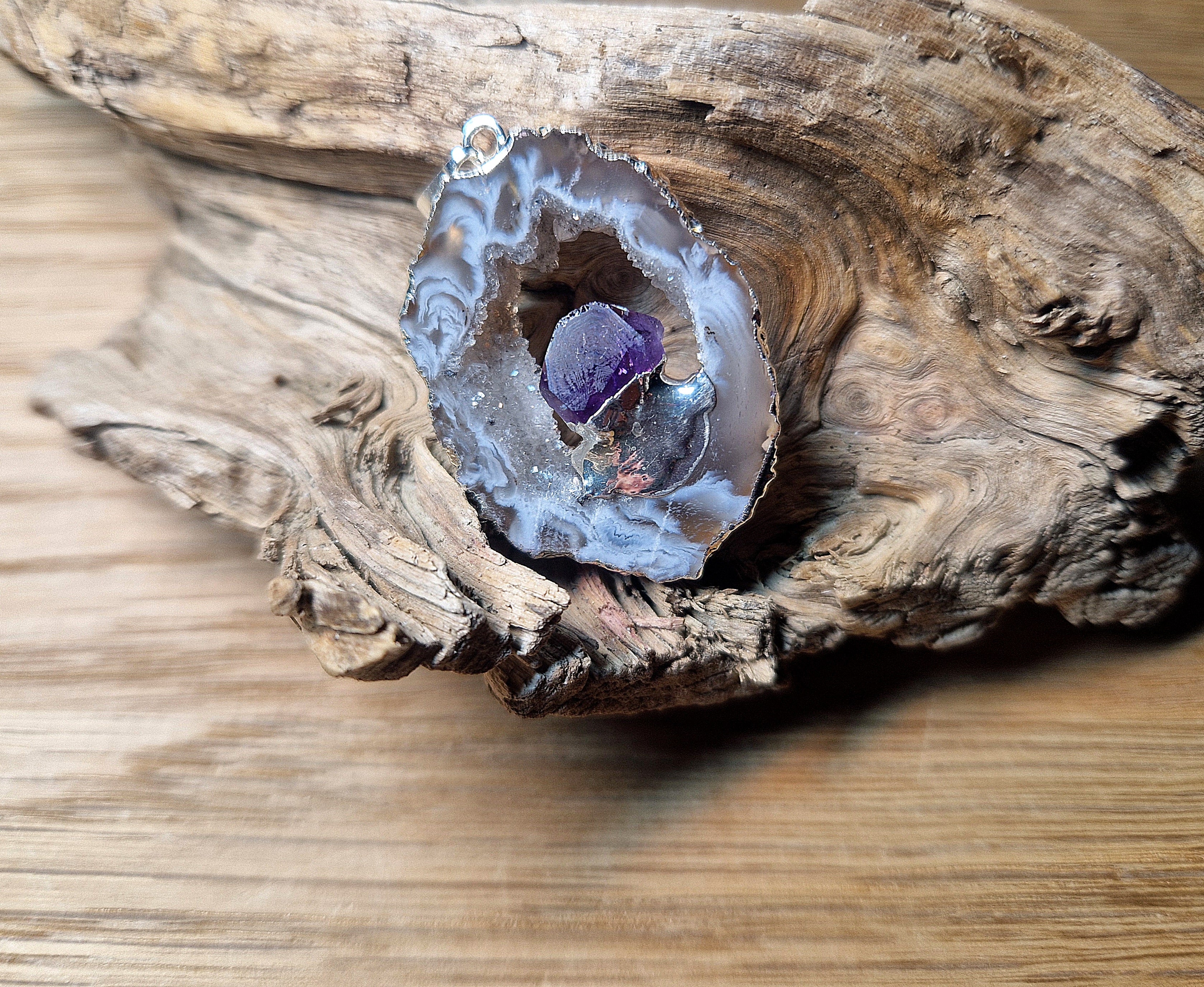 Achat-Anhänger mit Amethyst Druse – Naturunikat