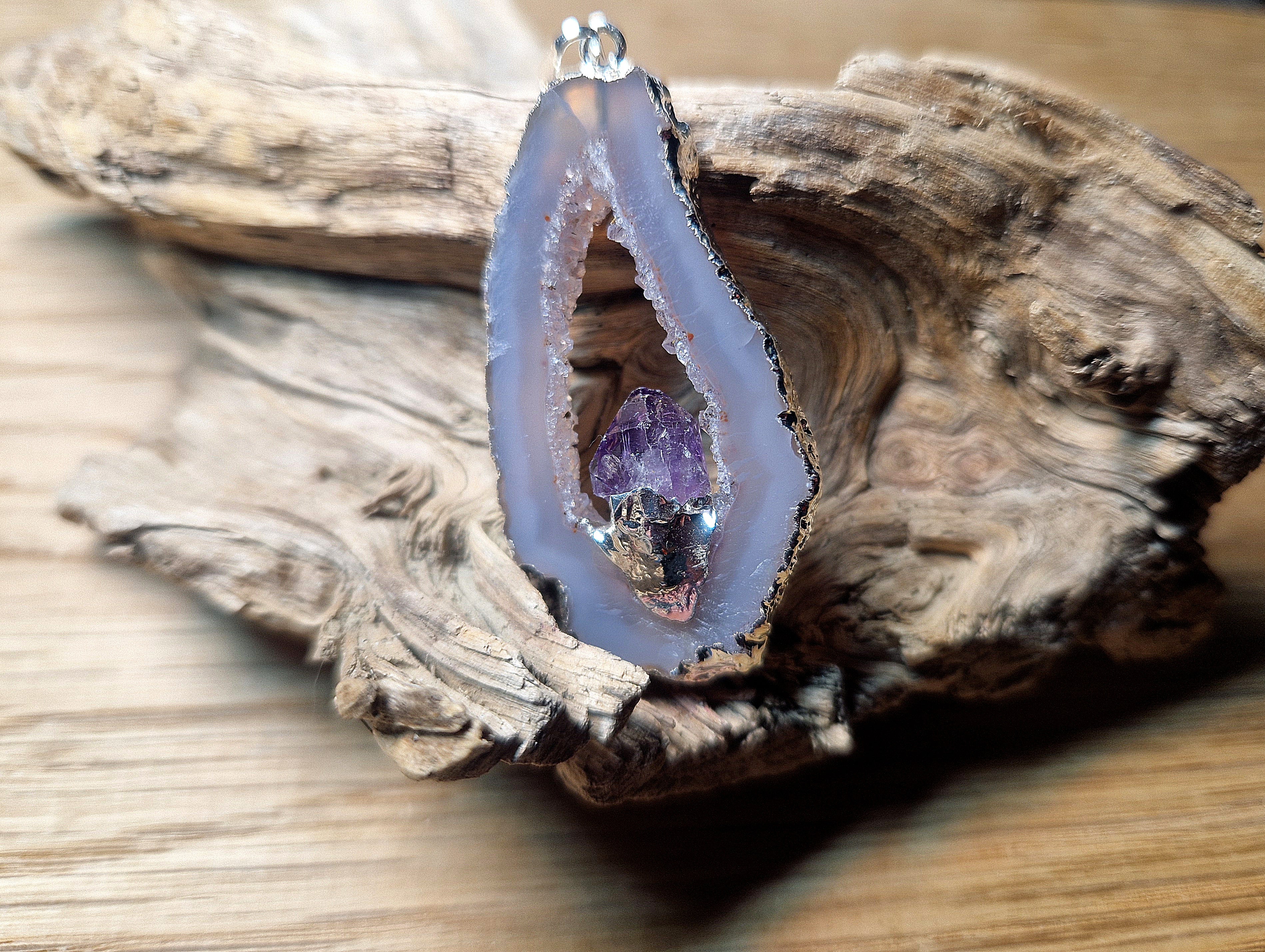 Achat-Anhänger mit Amethyst Druse – Naturunikat