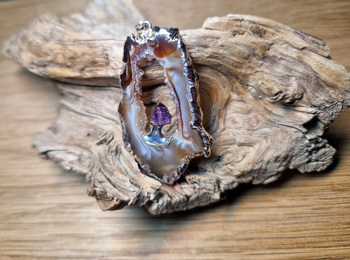 Achat-Anhänger mit Amethyst Druse – Naturunikat