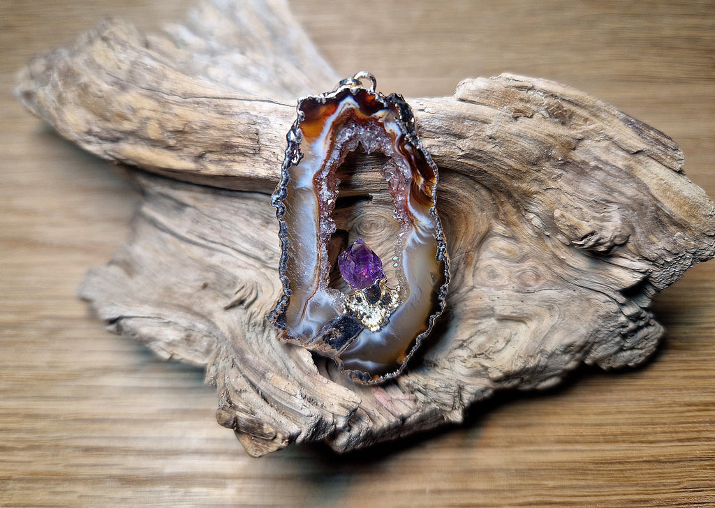 Achat-Anhänger mit Amethyst Druse – Naturunikat