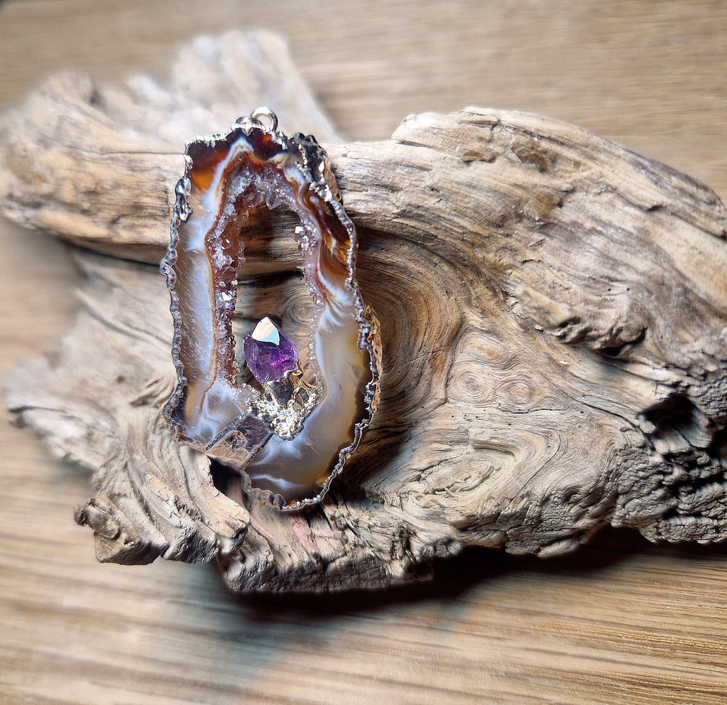 Achat-Anhänger mit Amethyst Druse – Naturunikat