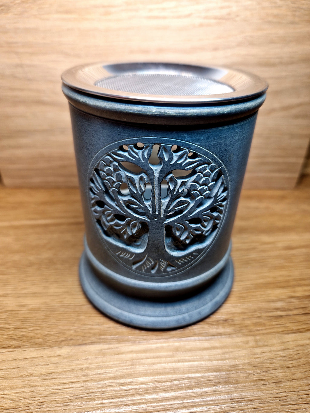 Räucherstövchen „Baum des Lebens“ – Speckstein mit Edelstahlsieb