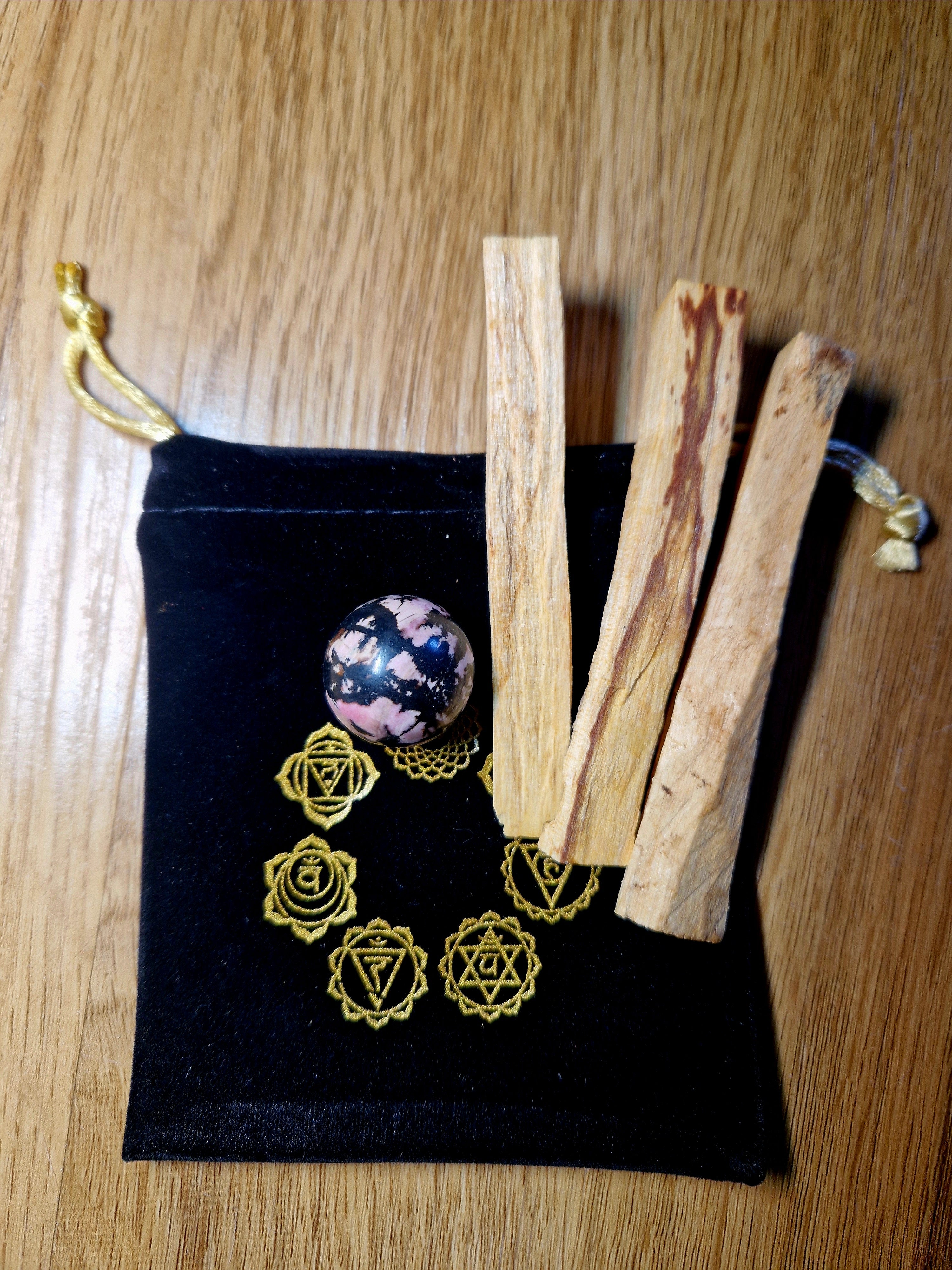 Rhodonit Energie Set mit Palo Santo – Einzelstück