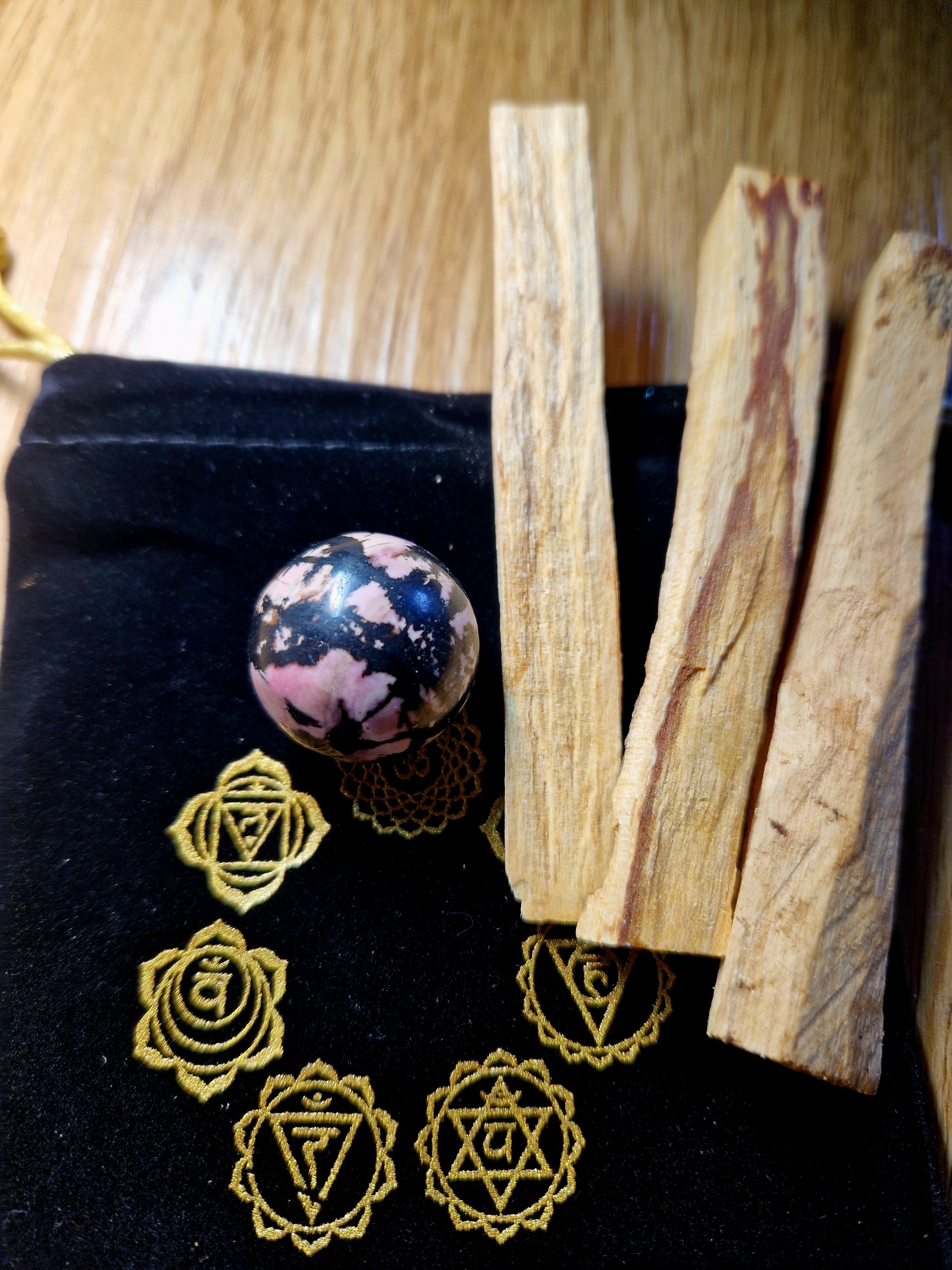 Rhodonit Energie Set mit Palo Santo – Einzelstück