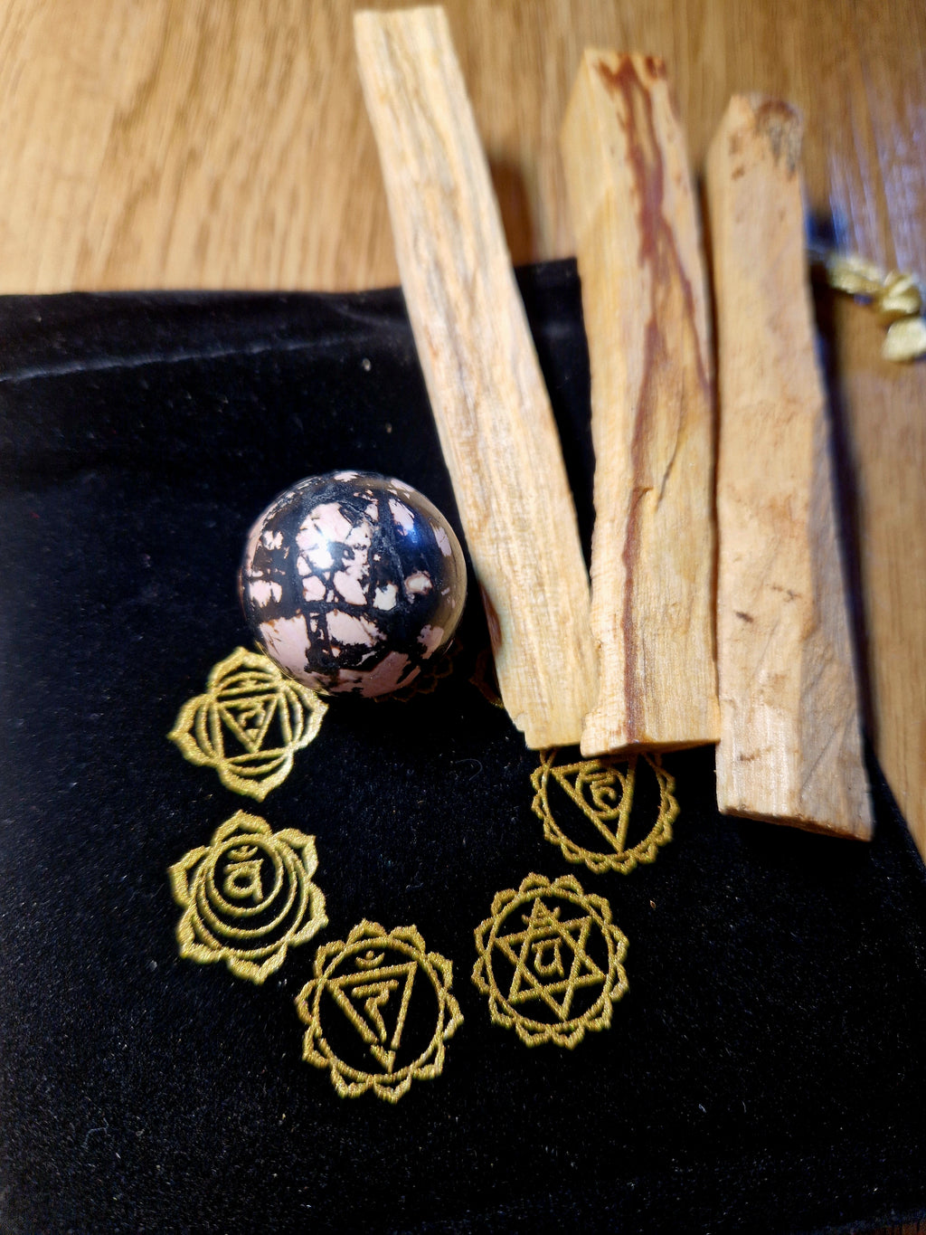 Rhodonit Energie Set mit Palo Santo – Einzelstück