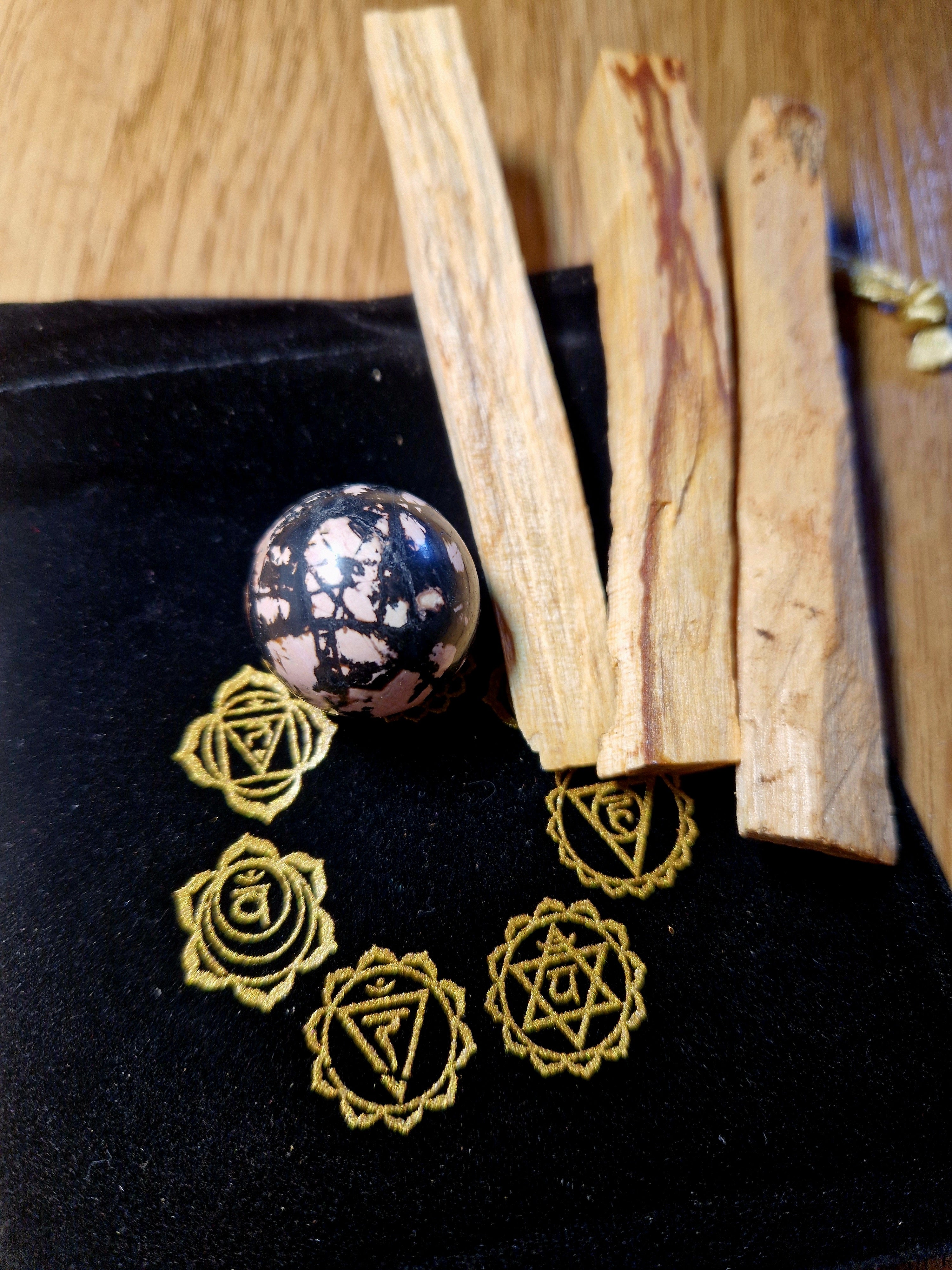 Rhodonit Energie Set mit Palo Santo – Einzelstück