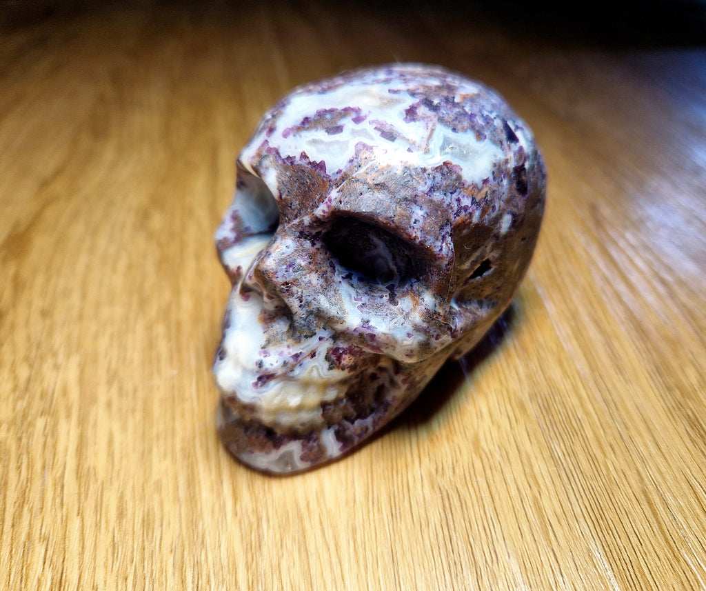 Testa di drago in agata arborea – Intagliata a mano | 555 g | 12 cm