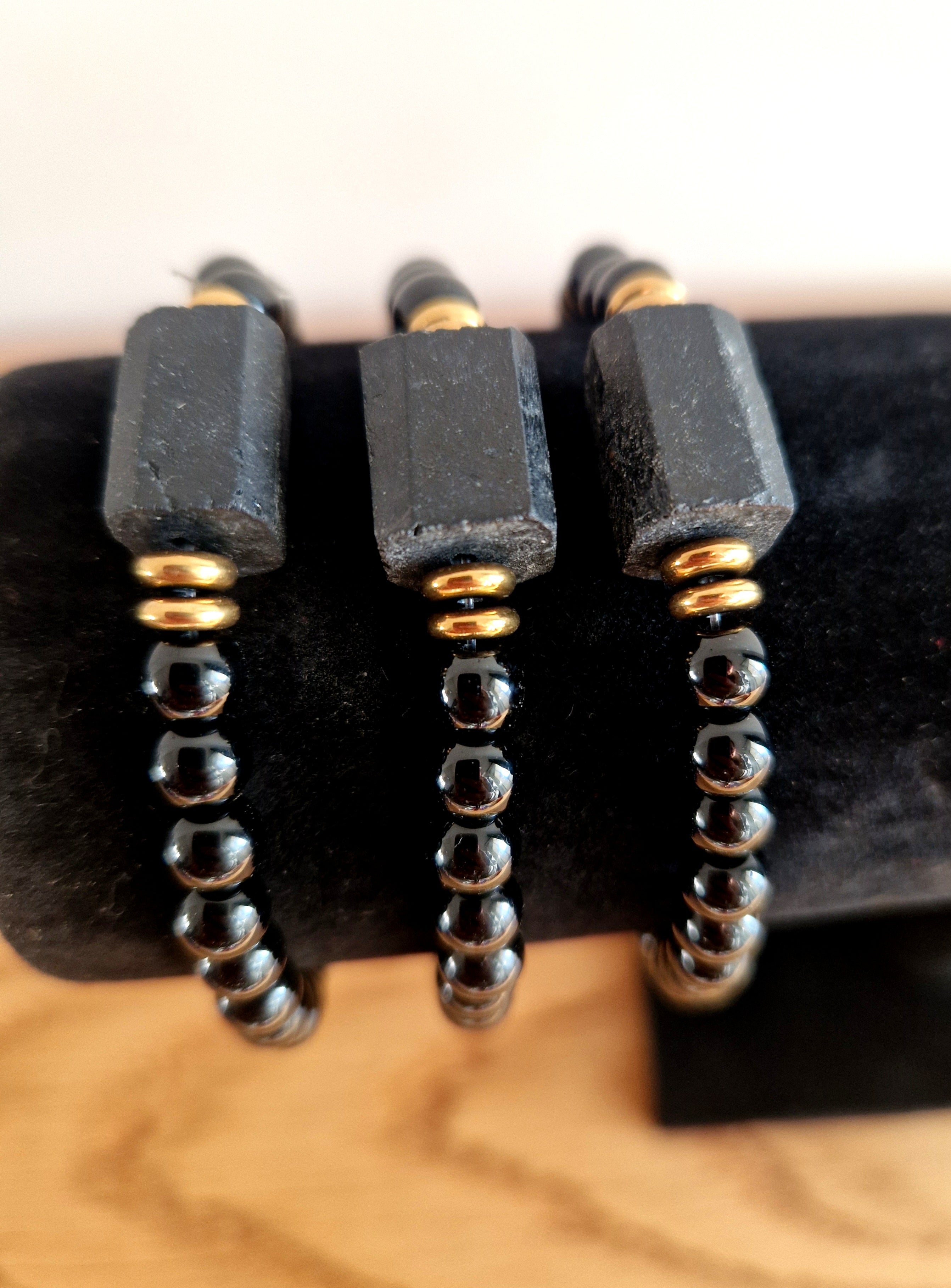 Schwarzes Turmalin Armband – 6 mm Perlen Elastisch Unikat