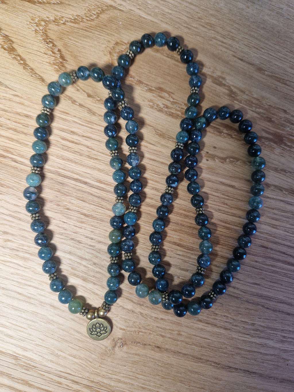 Moosachat Lotus Kette – 100 cm Edelsteinkette doppelt tragbar