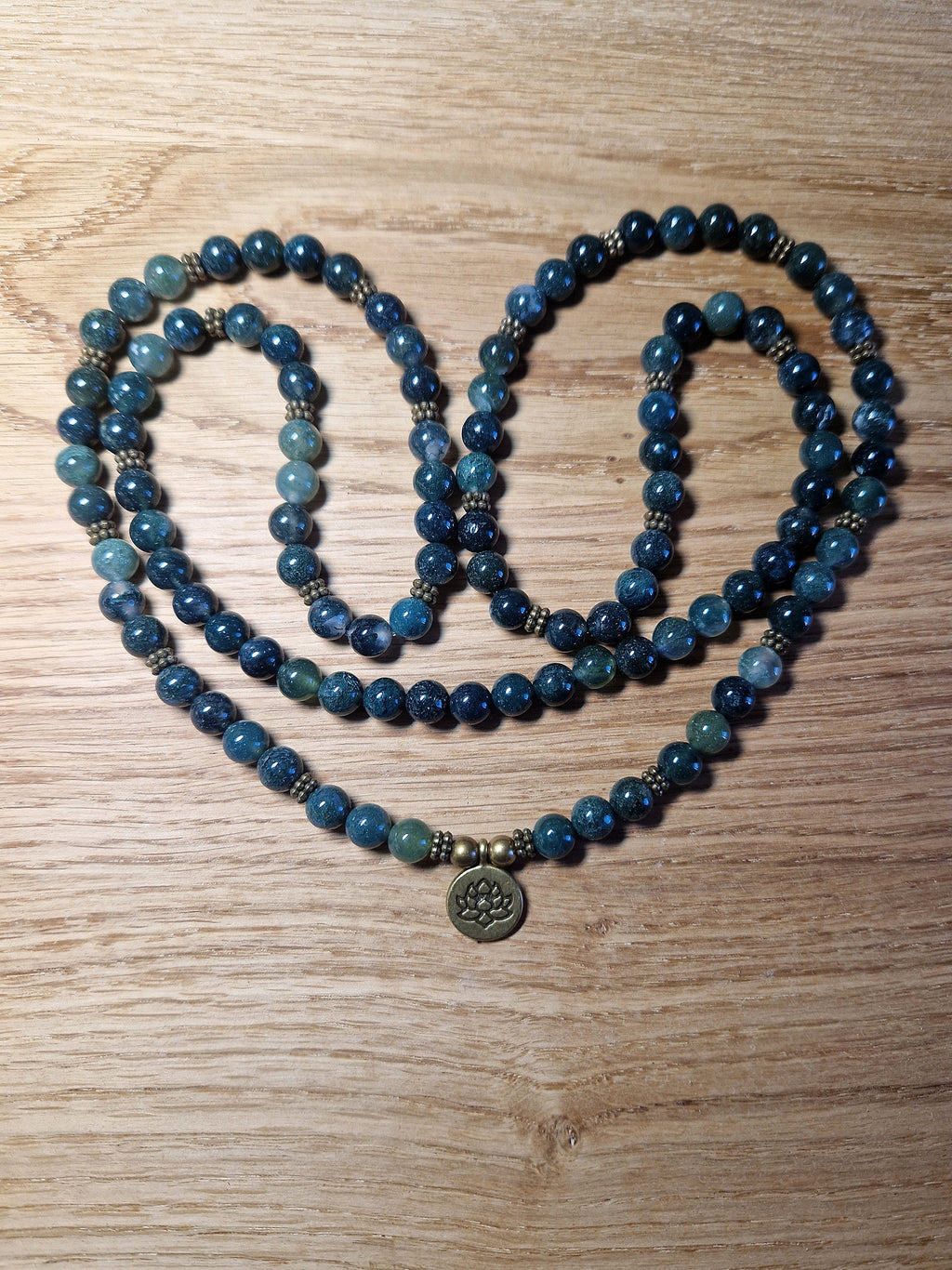 Moosachat Lotus Kette – 100 cm Edelsteinkette doppelt tragbar