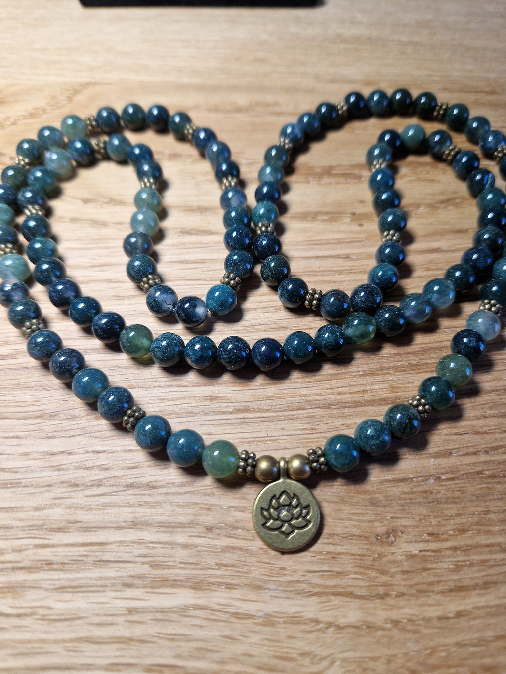 Moosachat Lotus Kette – 100 cm Edelsteinkette doppelt tragbar