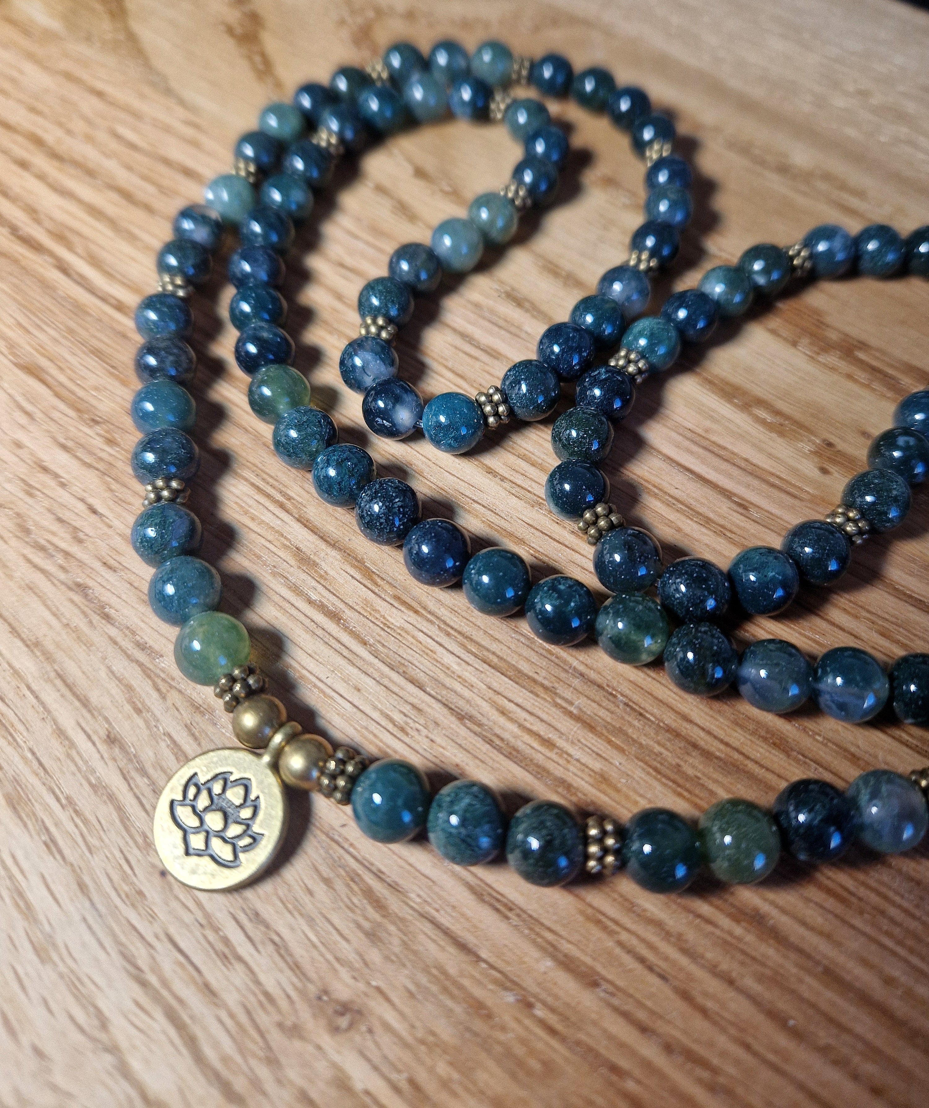 Moosachat Lotus Kette – 100 cm Edelsteinkette doppelt tragbar