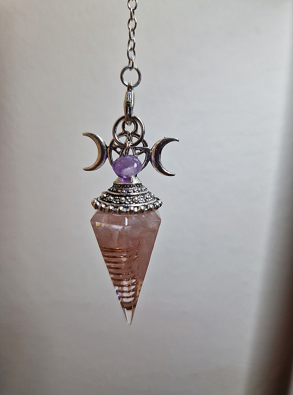 Orgonit Pendel mit Rosenquarz & Kupferspirale