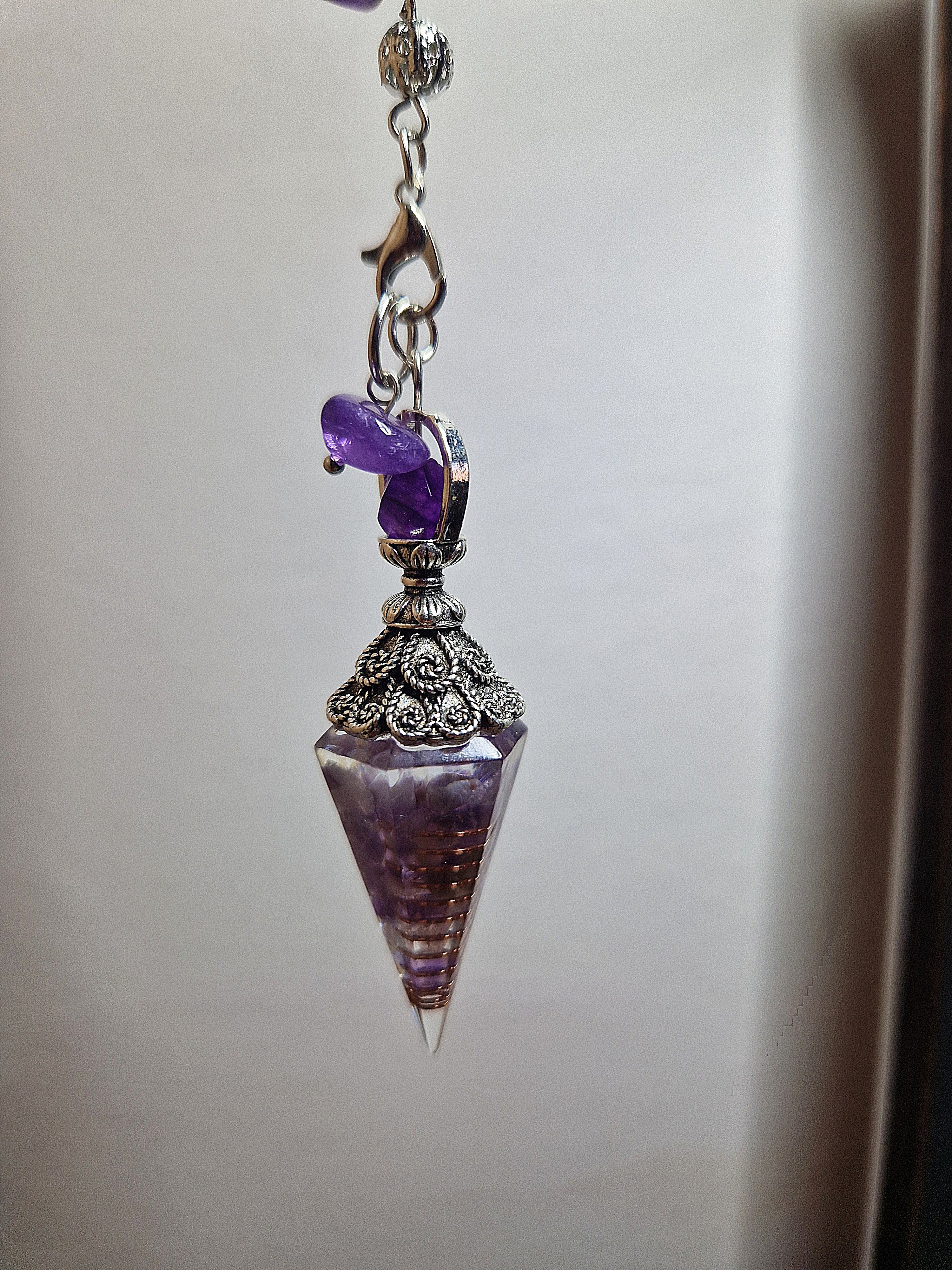 Orgonit Pendel mit Amethyst & Kupferspirale