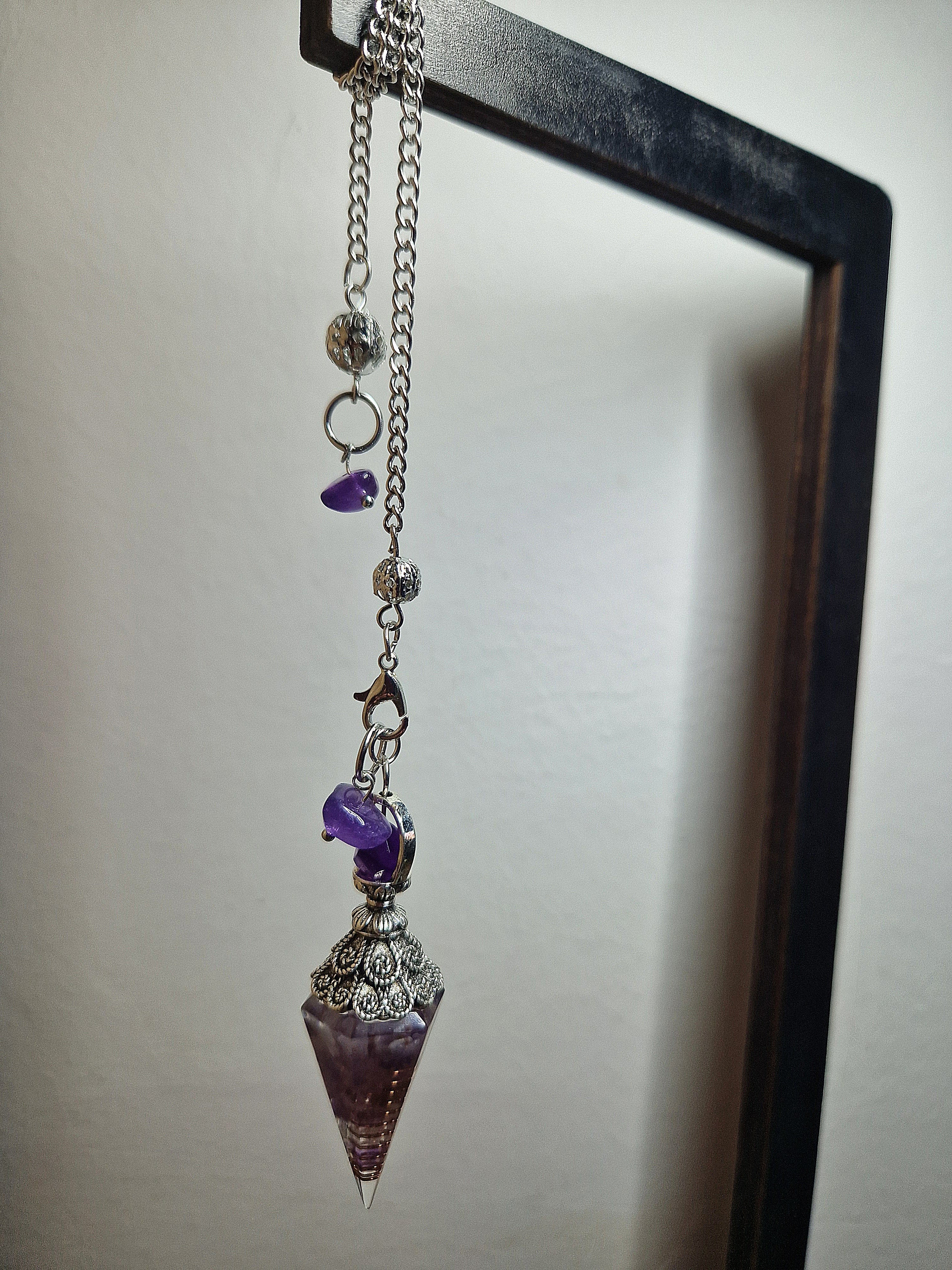 Orgonit Pendel mit Amethyst & Kupferspirale
