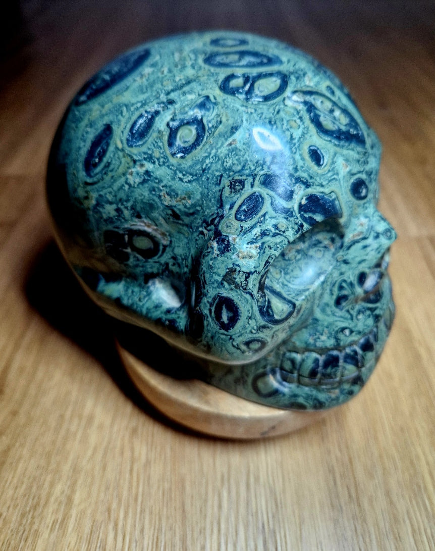 Testa di drago in agata arborea – Intagliata a mano | 555 g | 12 cm