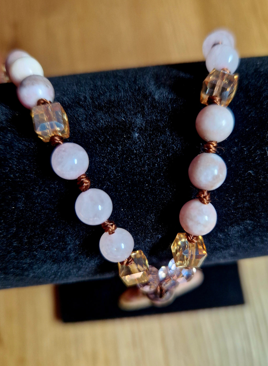 Rhodonit & Rosenquarz Halskette – handgefertigtes Unikat💗Lange Edelsteinkette