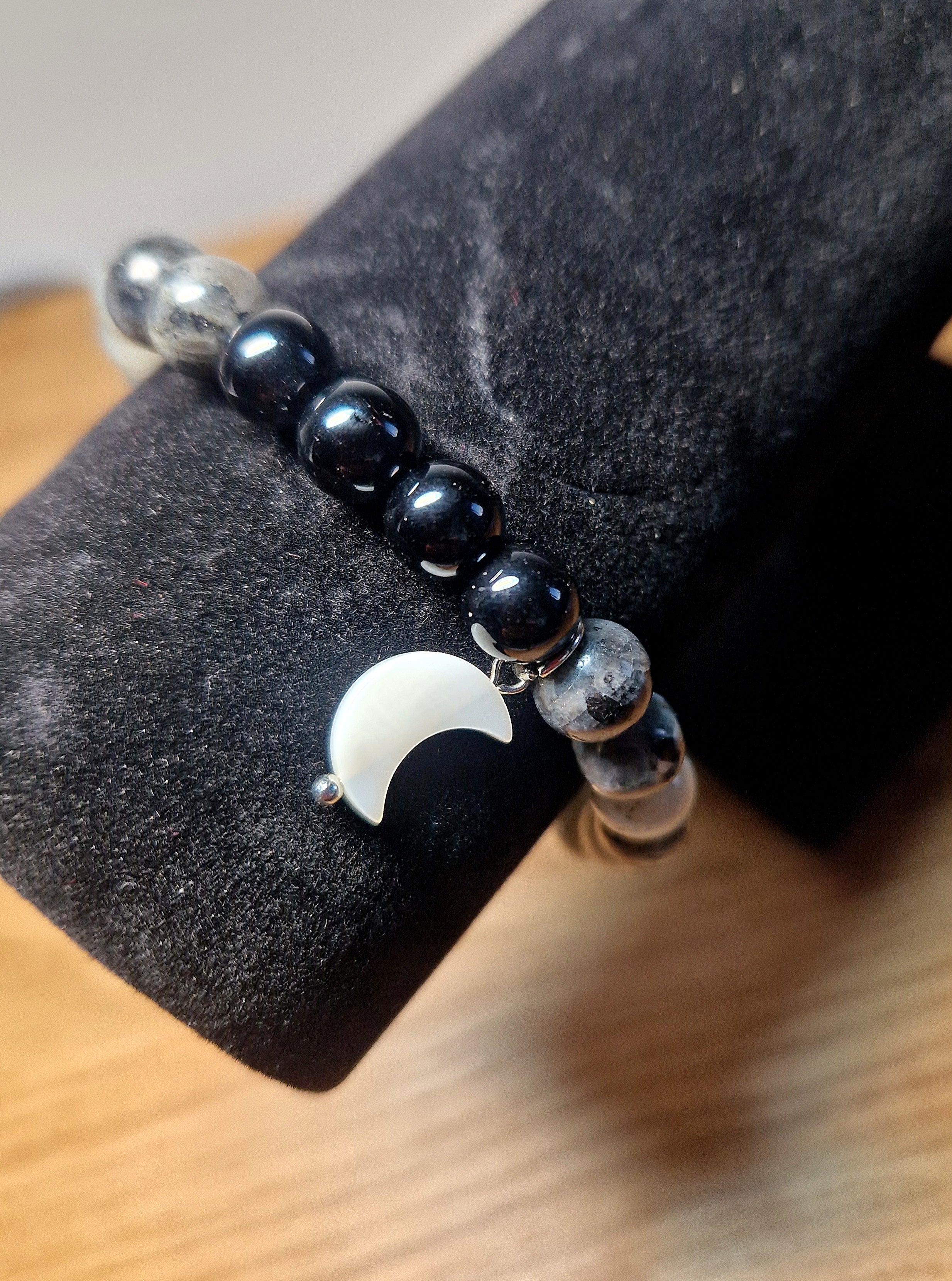 Mondlicht Armband – Turmalinquarz, Bergkristall, Labradorit & Mondstein
