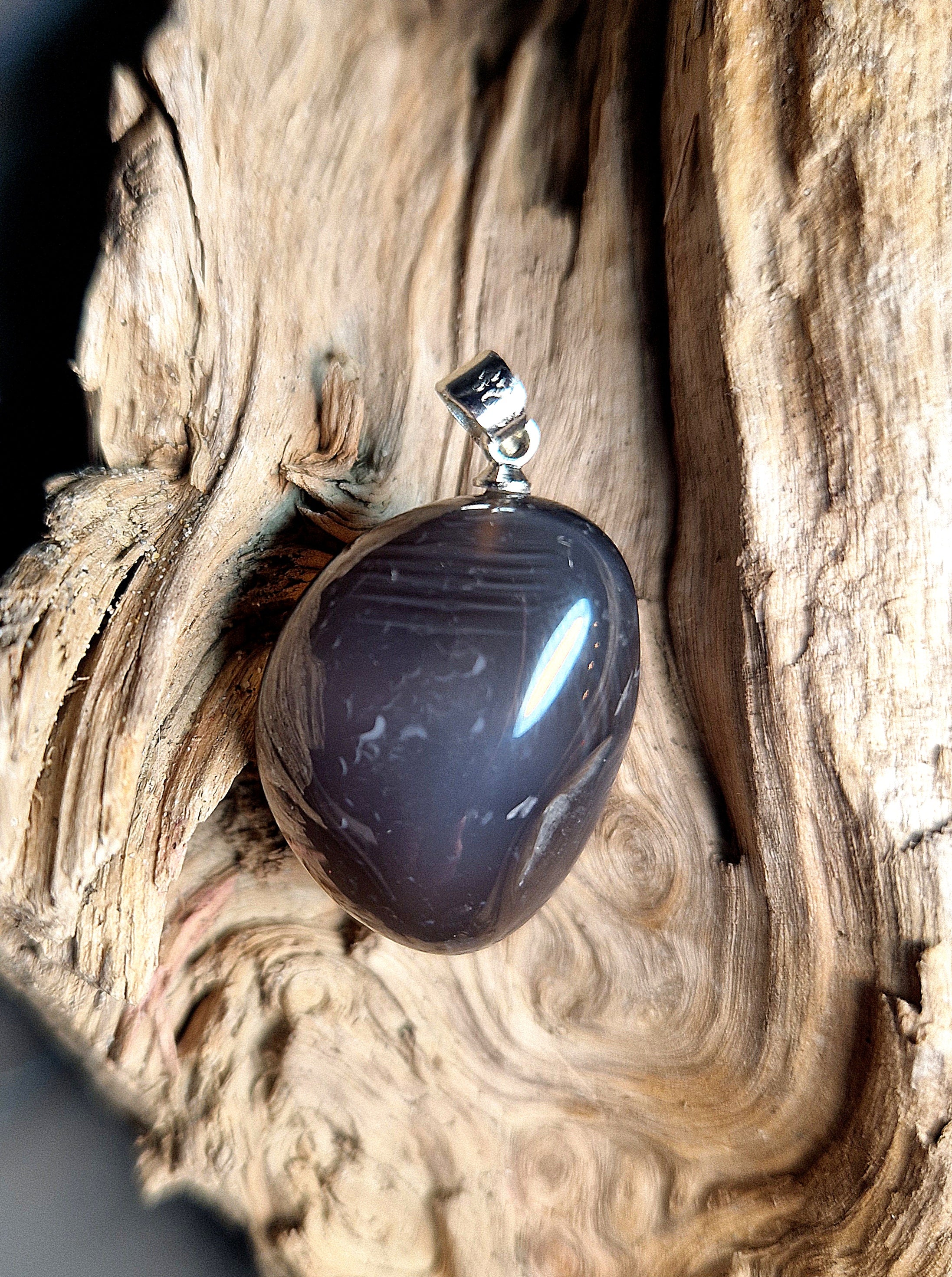 Achat Trommelstein Anhänger – ca. 2cm 925 Silberöse Harmonie & Ruhe A-Qualität