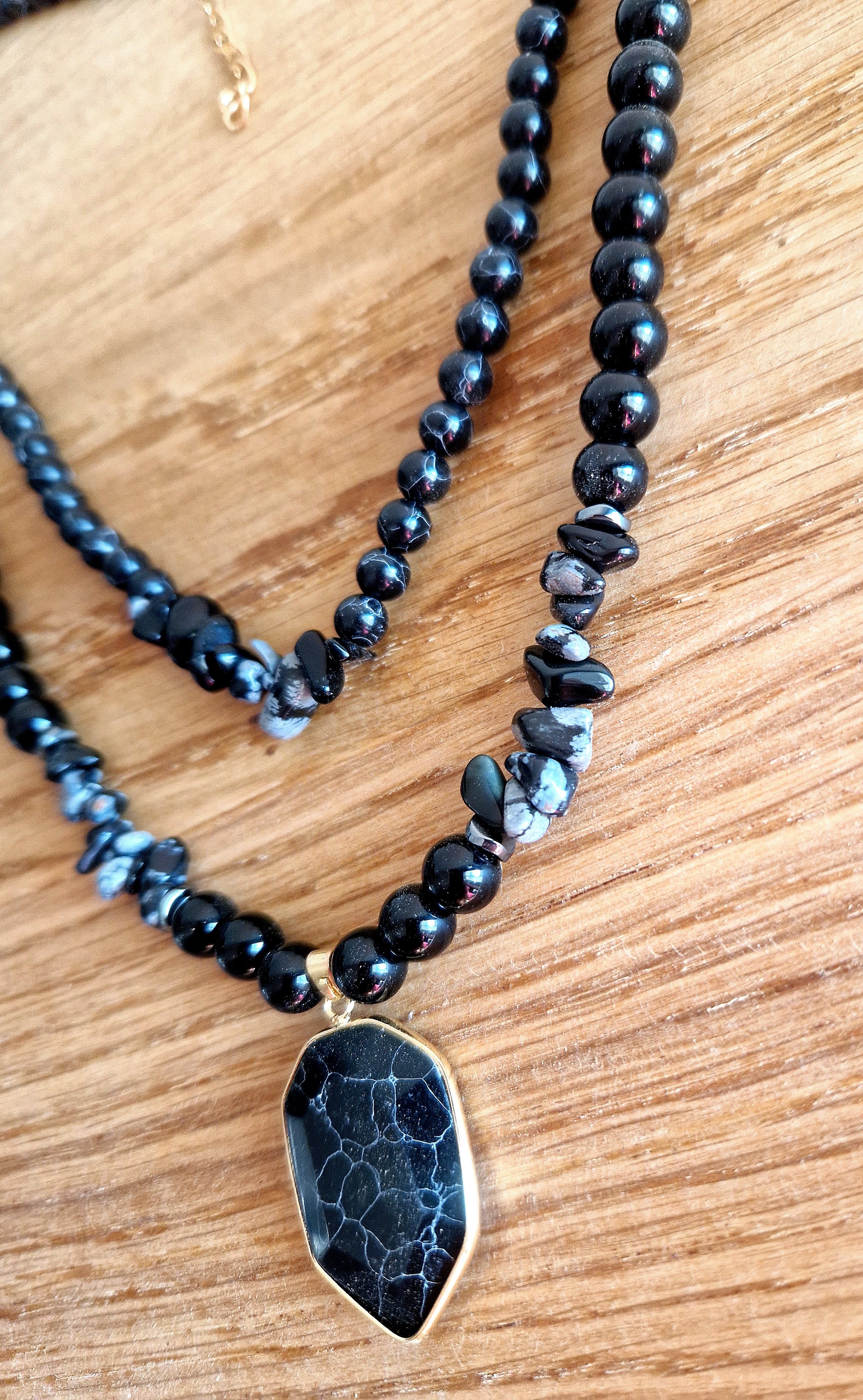 Obsidian Layering-Kette mit schwarzem Achat-Anhänger