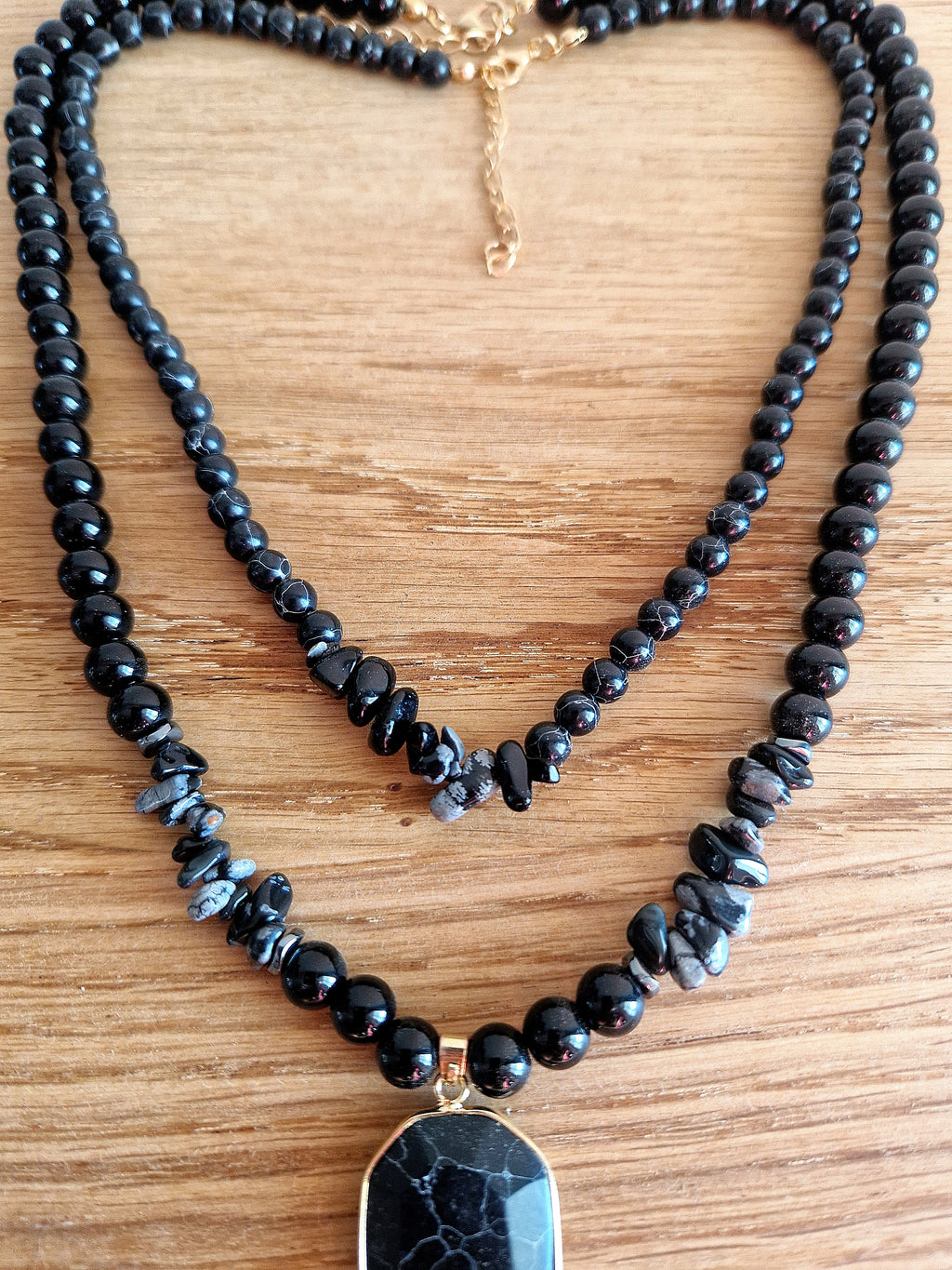 Obsidian Layering-Kette mit schwarzem Achat-Anhänger