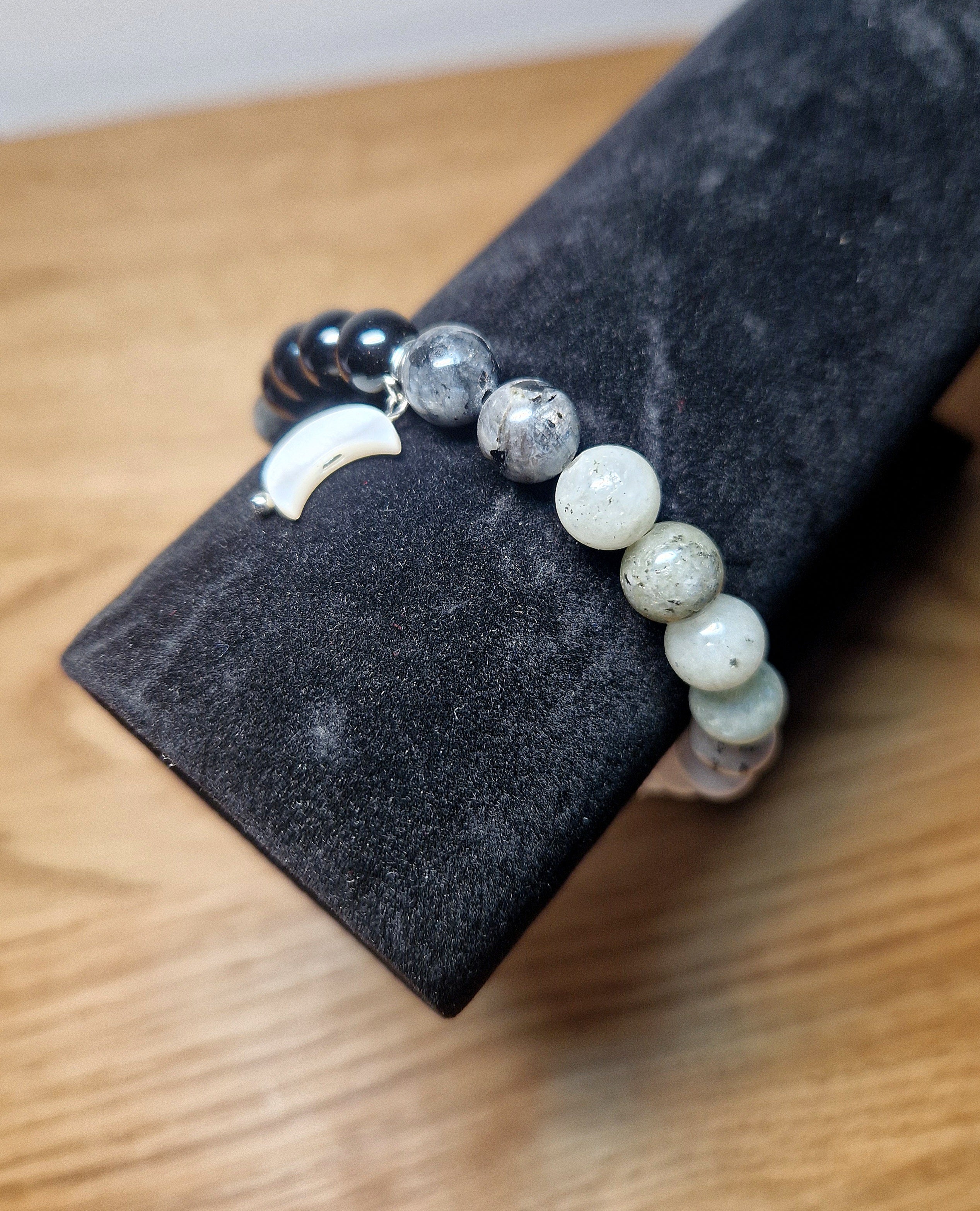 Mondlicht Armband – Turmalinquarz, Bergkristall, Labradorit & Mondstein