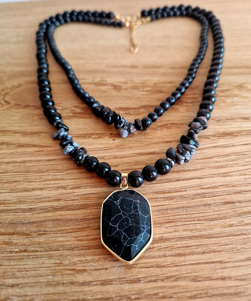 Obsidian Layering-Kette mit schwarzem Achat-Anhänger