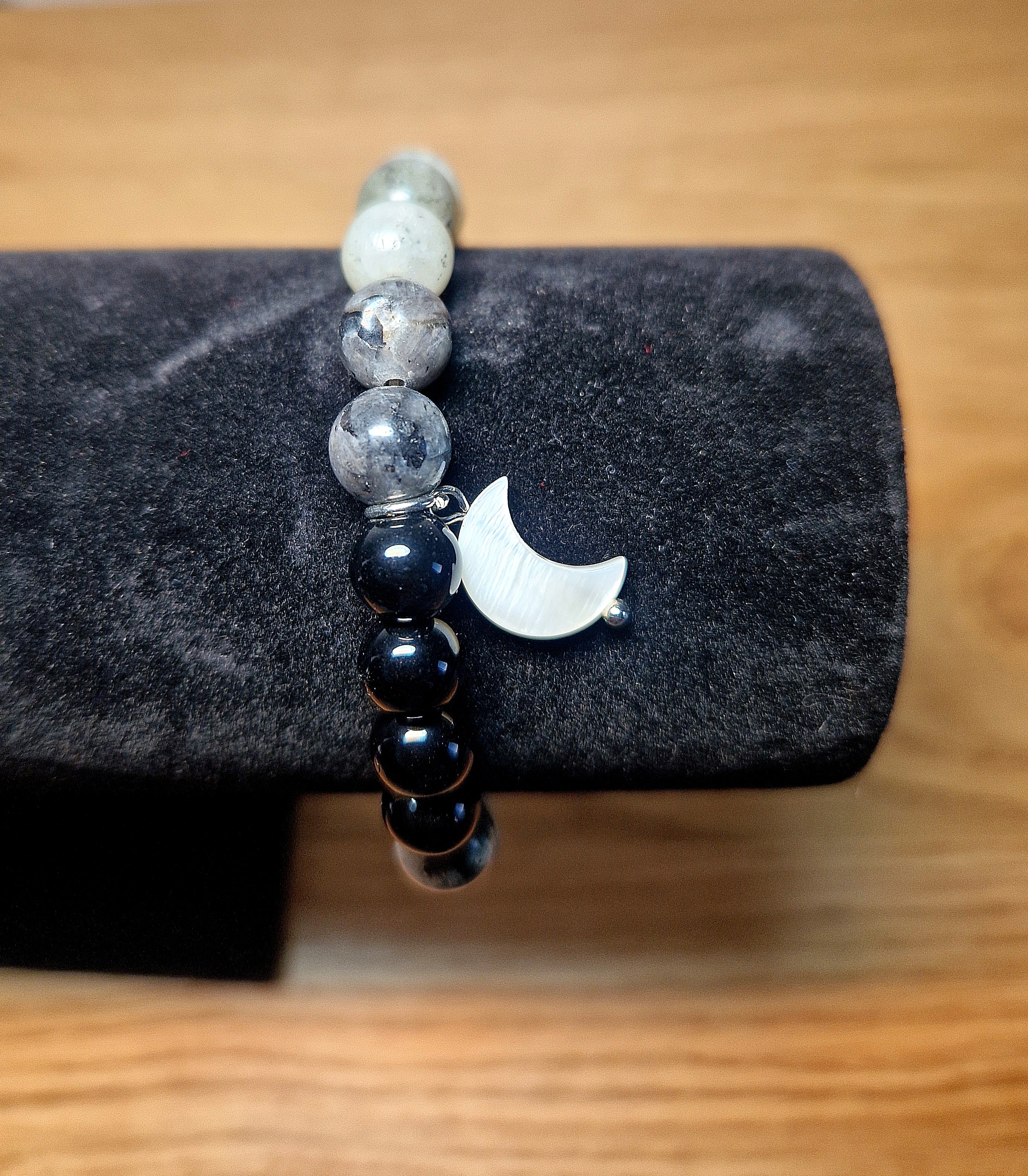 Mondlicht Armband – Turmalinquarz, Bergkristall, Labradorit & Mondstein