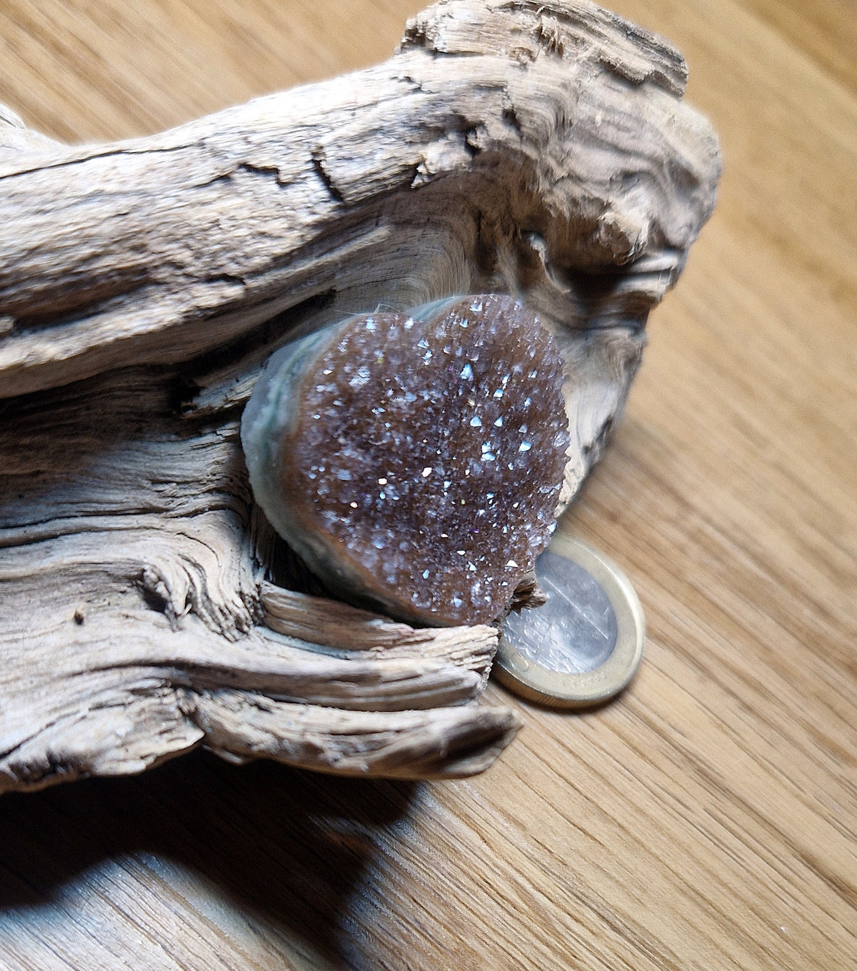 🤎 Regenbogen-Amethyst Drusenherz aus Uruguay – Rauchbraun Unikat