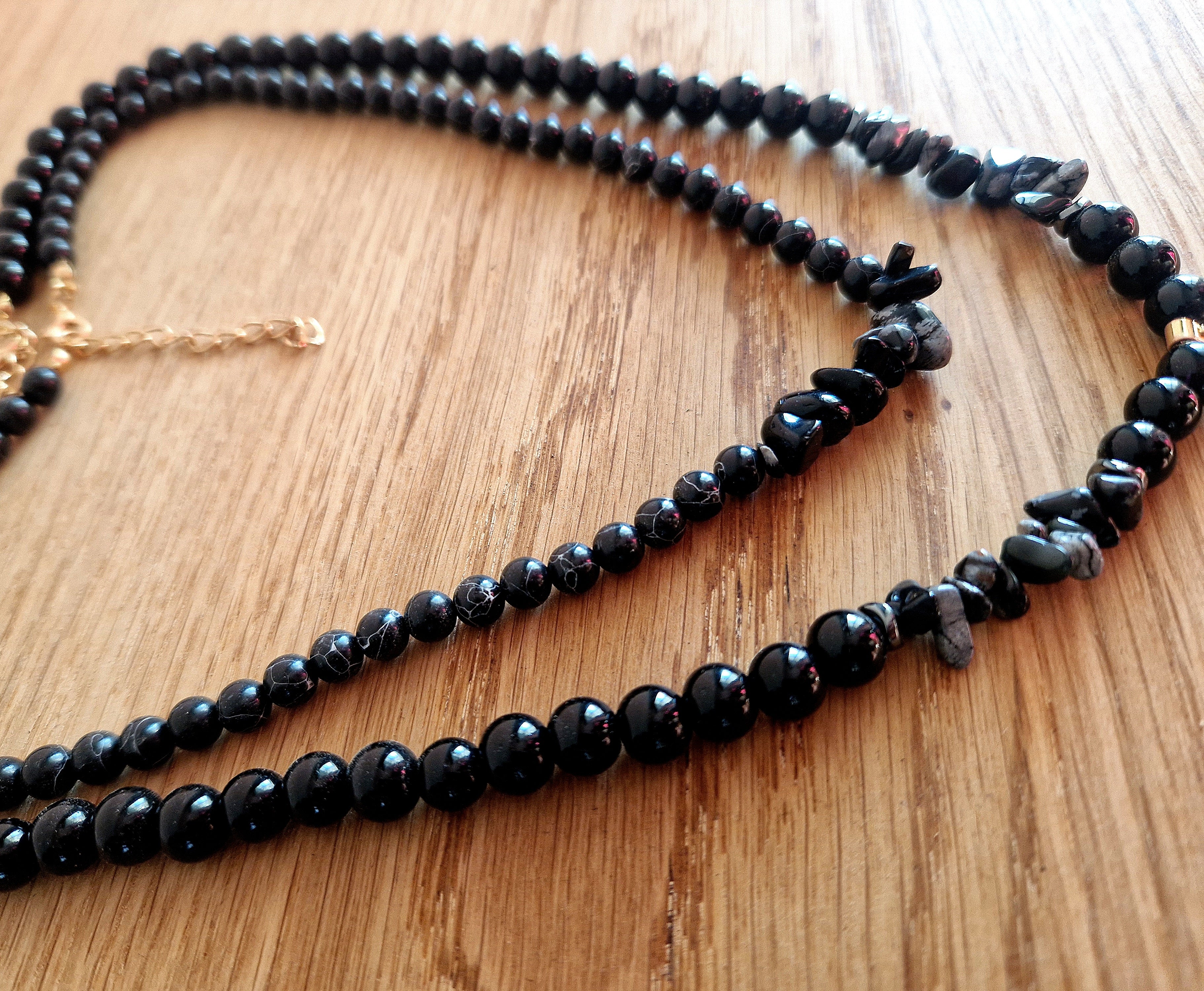 Obsidian Layering-Kette mit schwarzem Achat-Anhänger