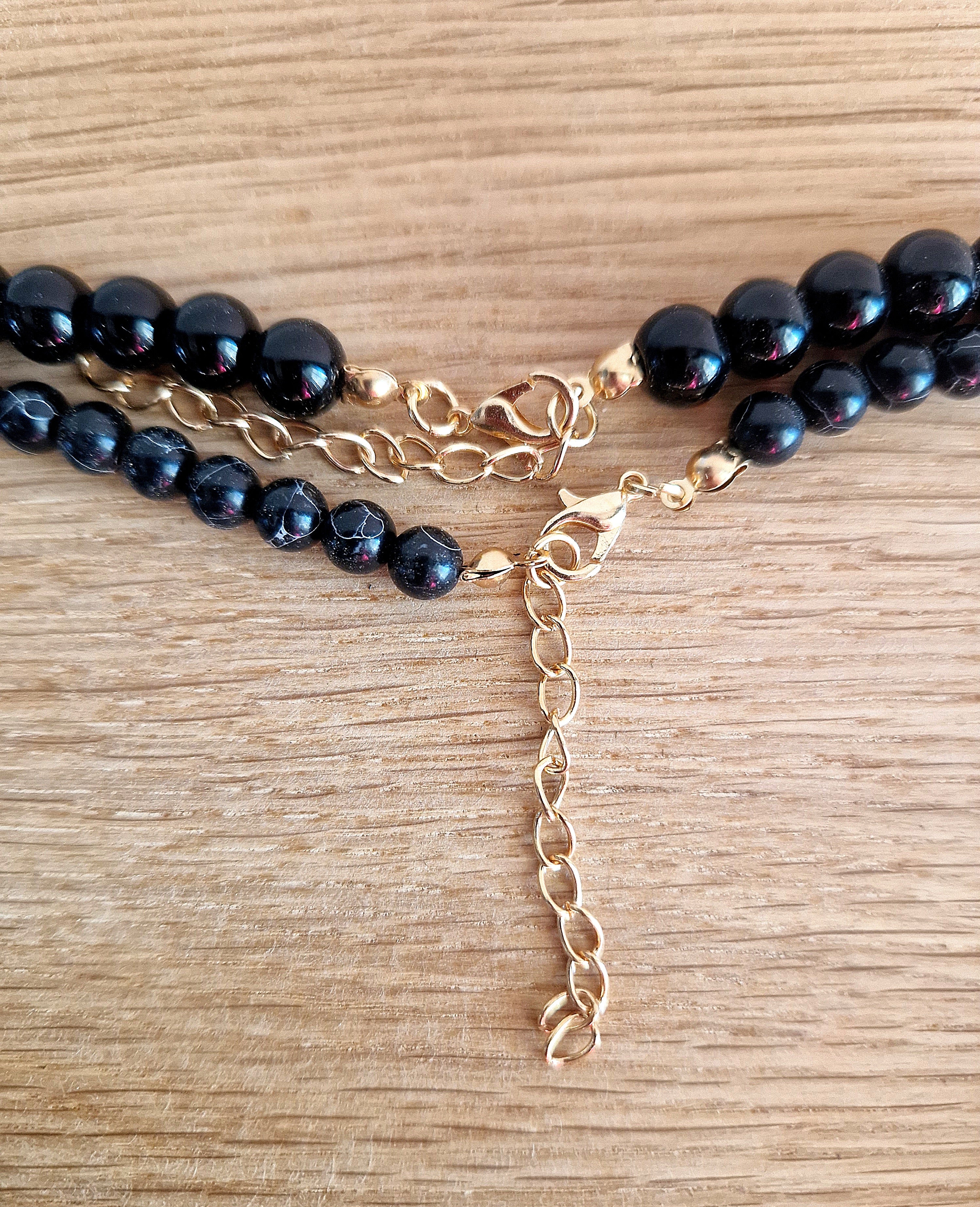 Obsidian Layering-Kette mit schwarzem Achat-Anhänger